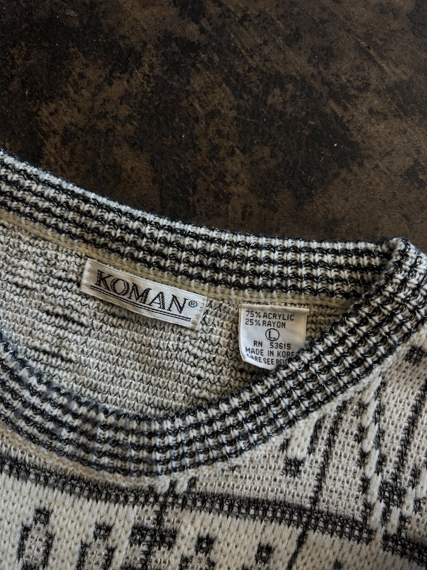 White + Gray Patterned Knit Sweater