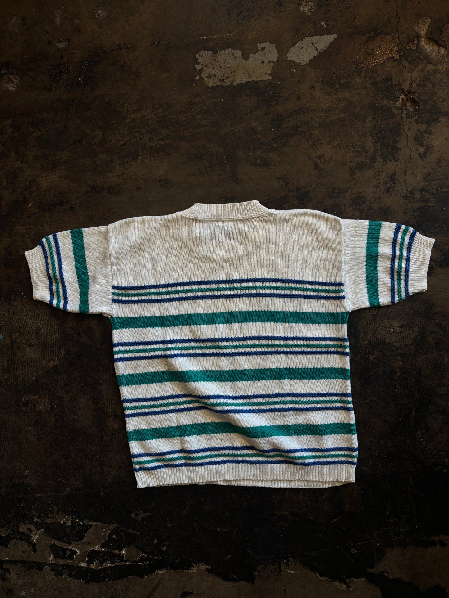 Blue + Teal Stripe Short Sleeve Knit Sweater