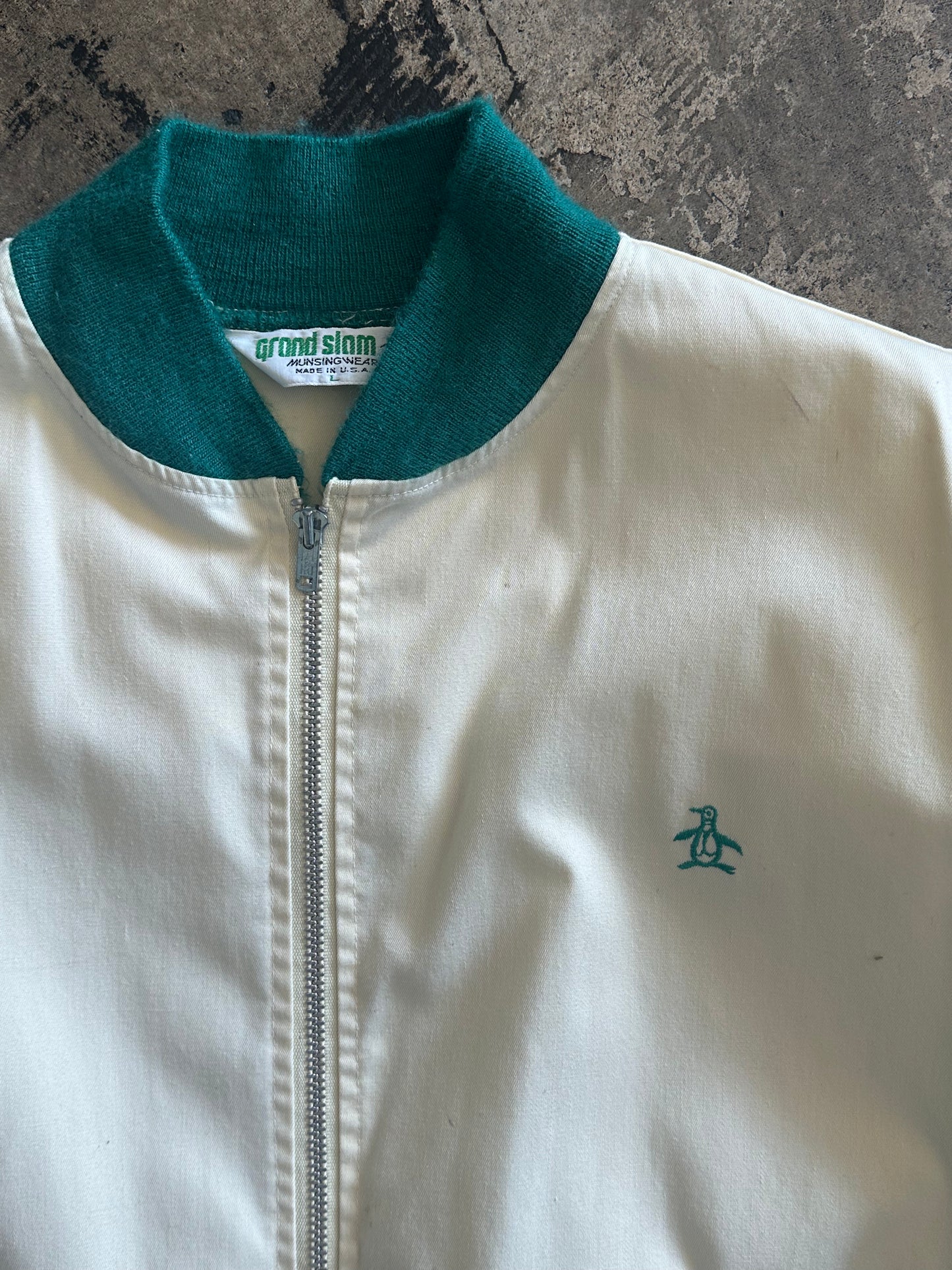 Cream + Green Munsingwear Penguin Full Zip Jacket