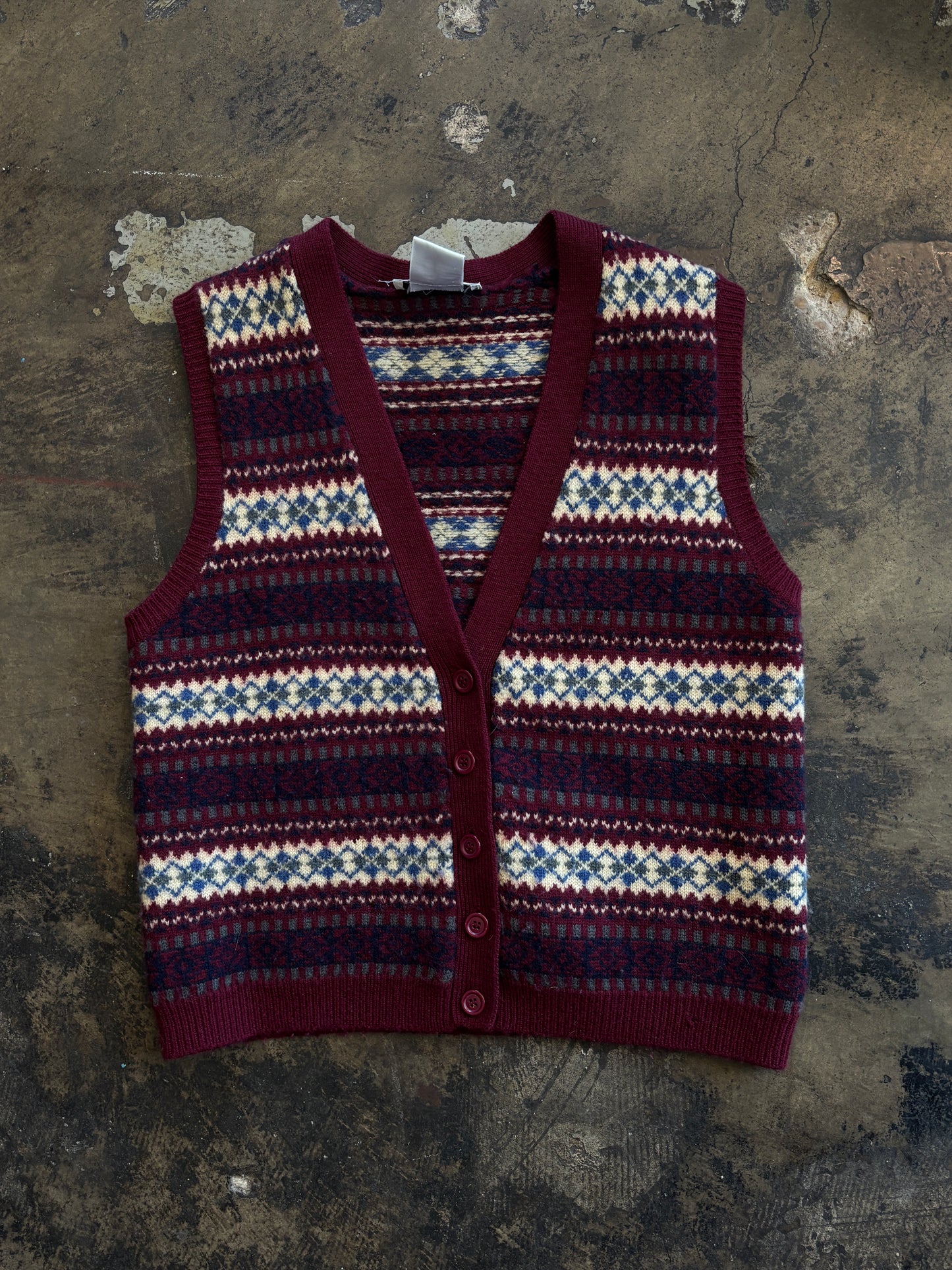 Maroon Talbots Fair Isle Sweater Vest