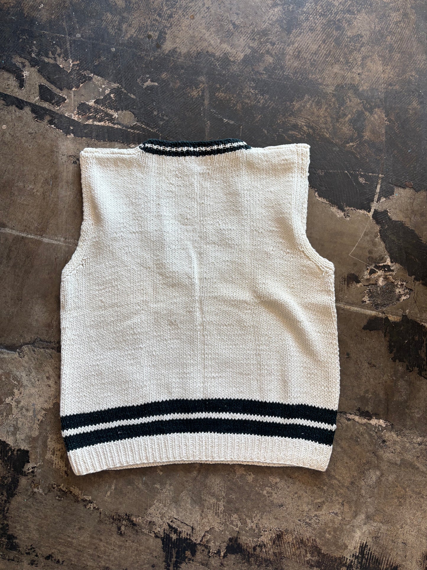 Cream + Navy V Neck Sweater Vest