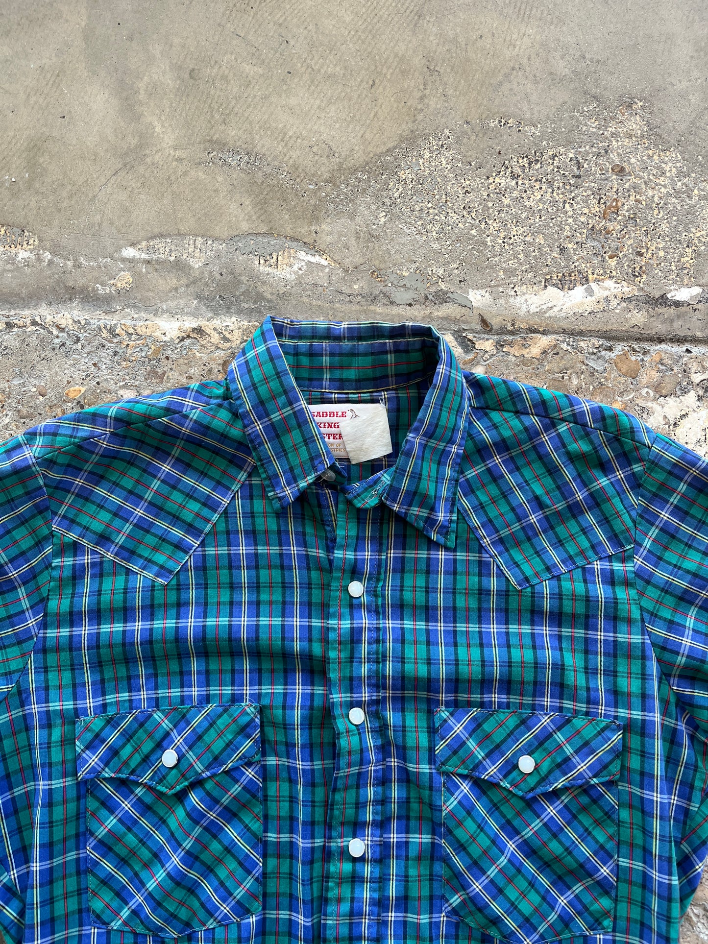 Navy Plaid Saddle King Pearl Snap
