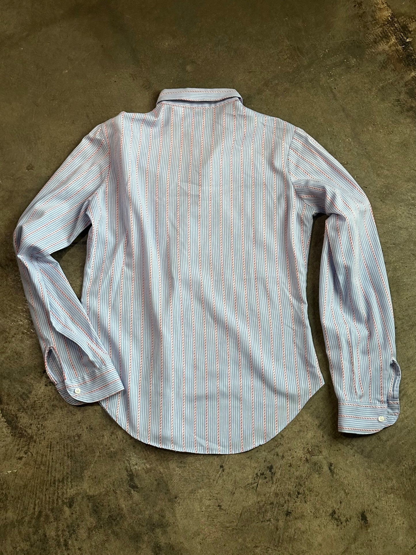 Blue Red Stripe Button Up