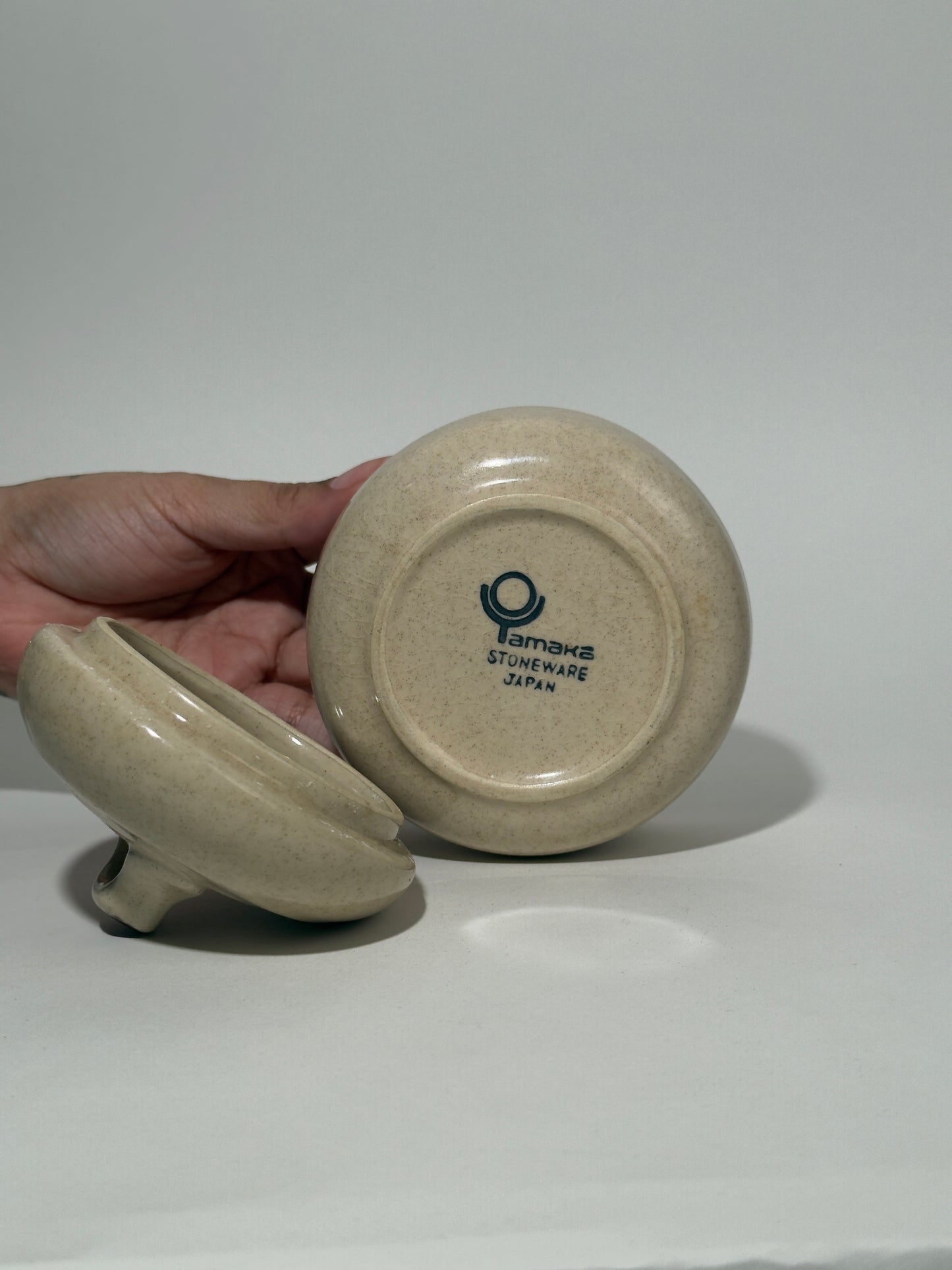 Tan Stoneware Container with Lid