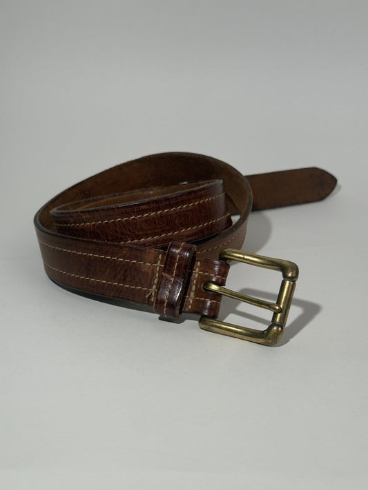 Solid Brass Distressed Brown Leather Belt