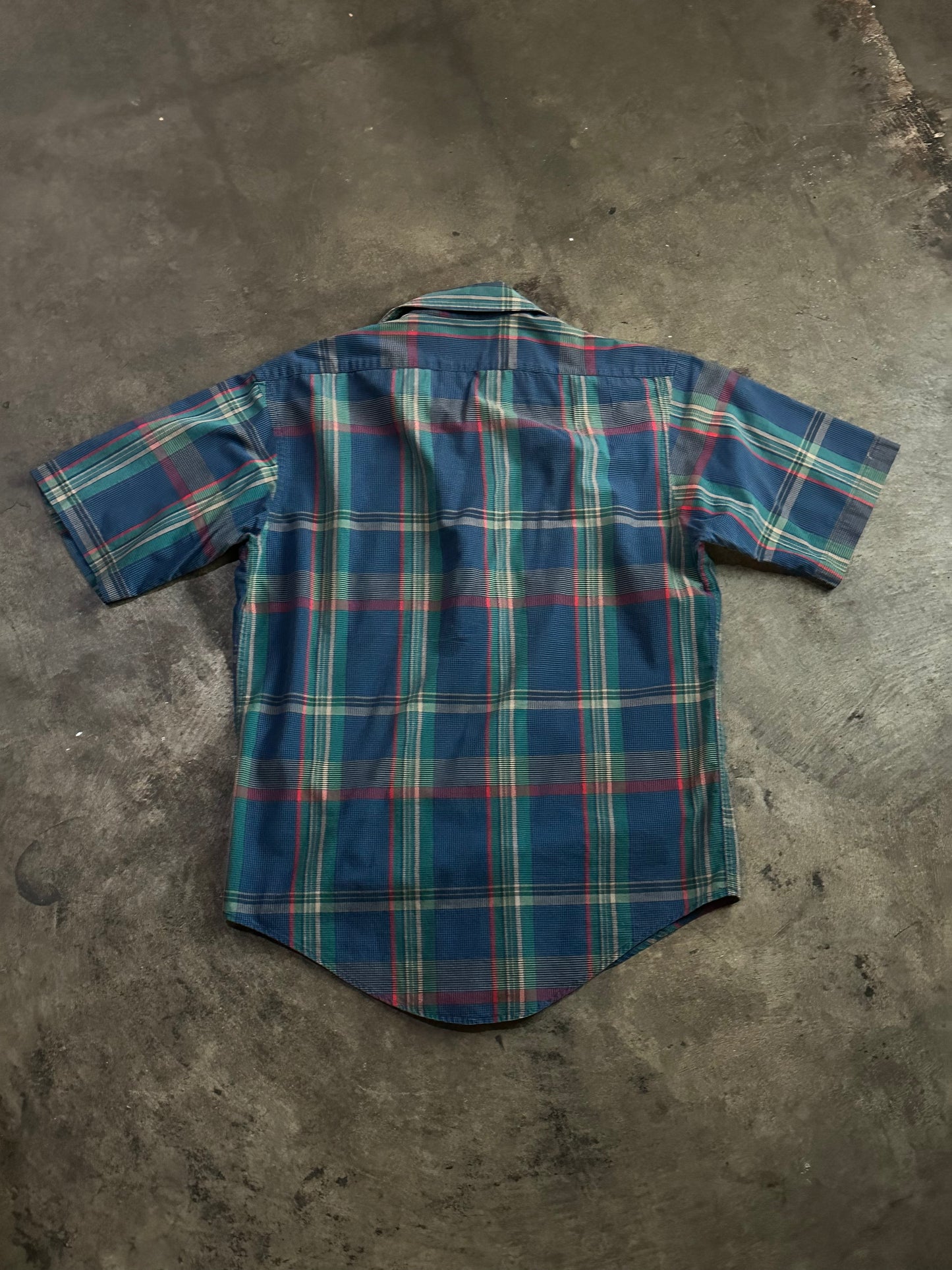 Blue Green Red Short Sleeve Button Up