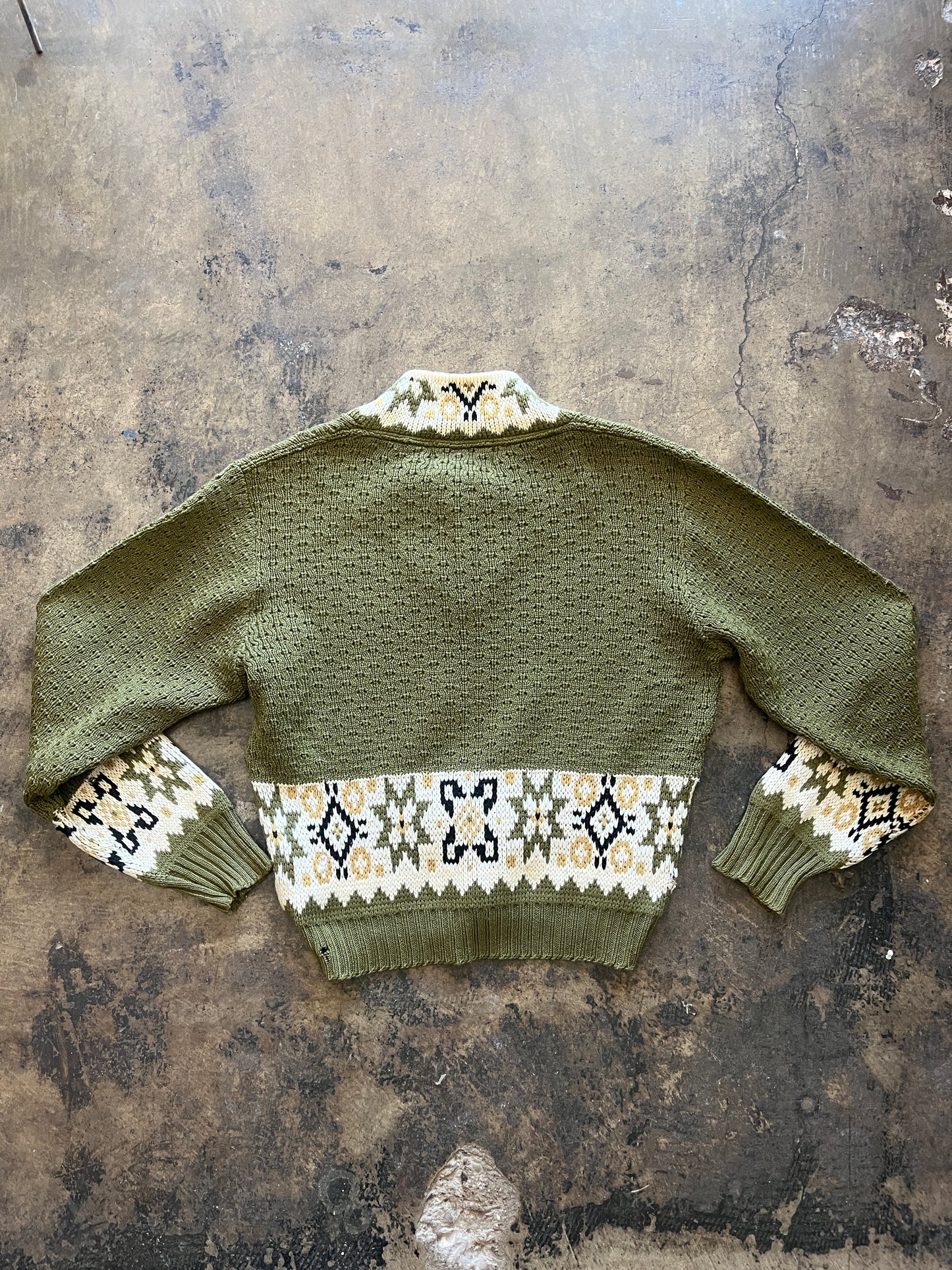 Patterned Olive Wool Sweater