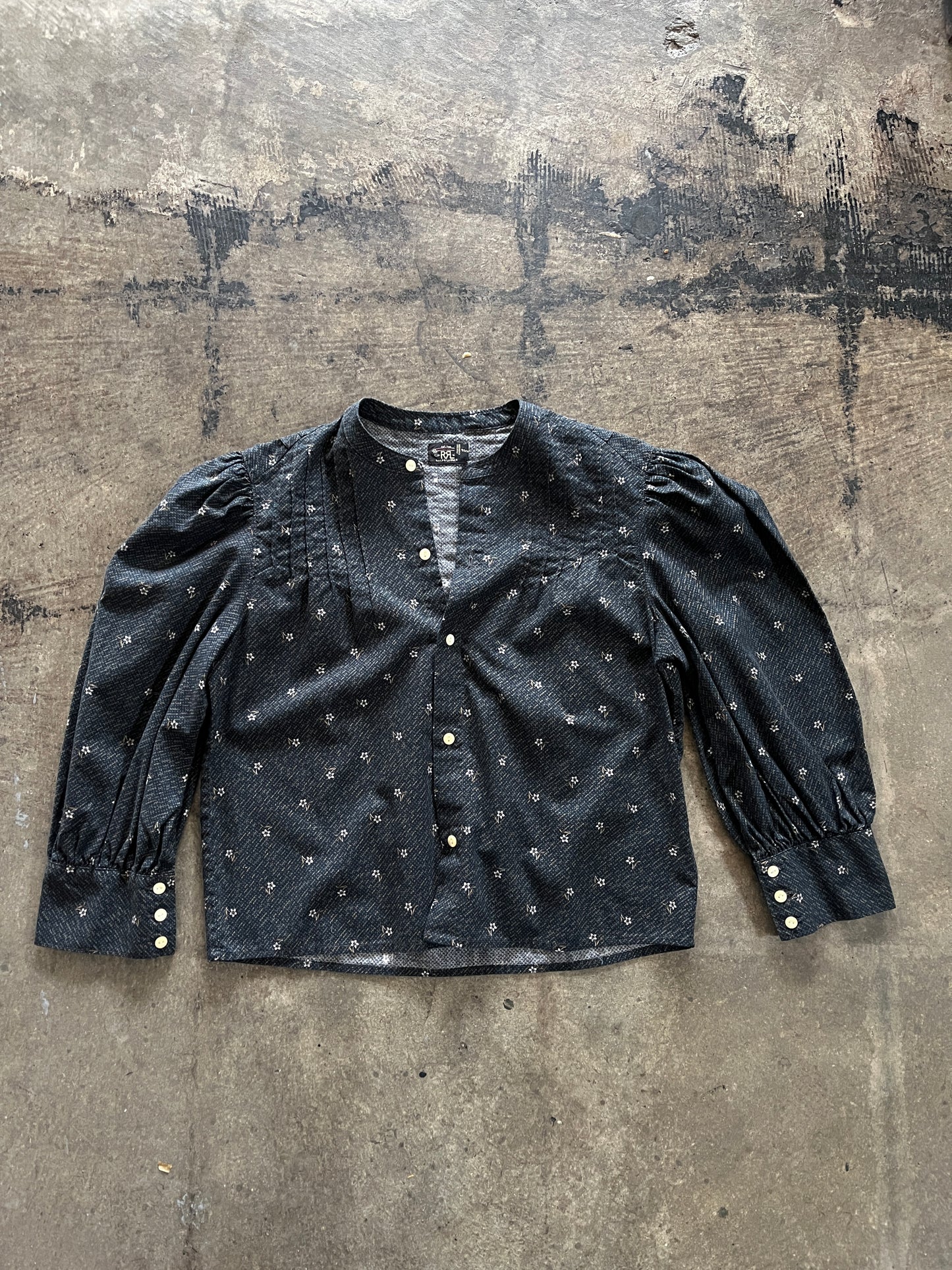 RRL Navy Floral Print Button Down