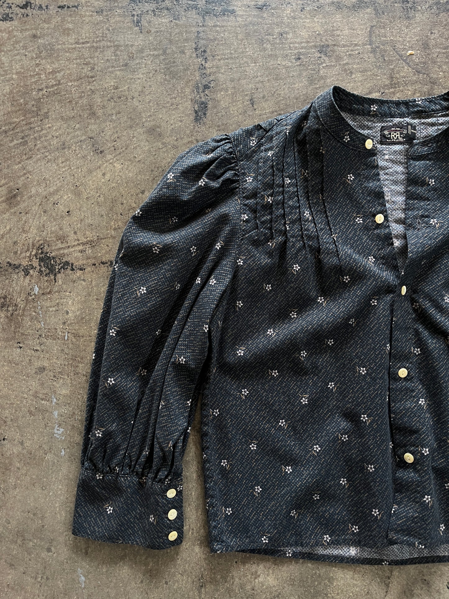 RRL Navy Floral Print Button Down