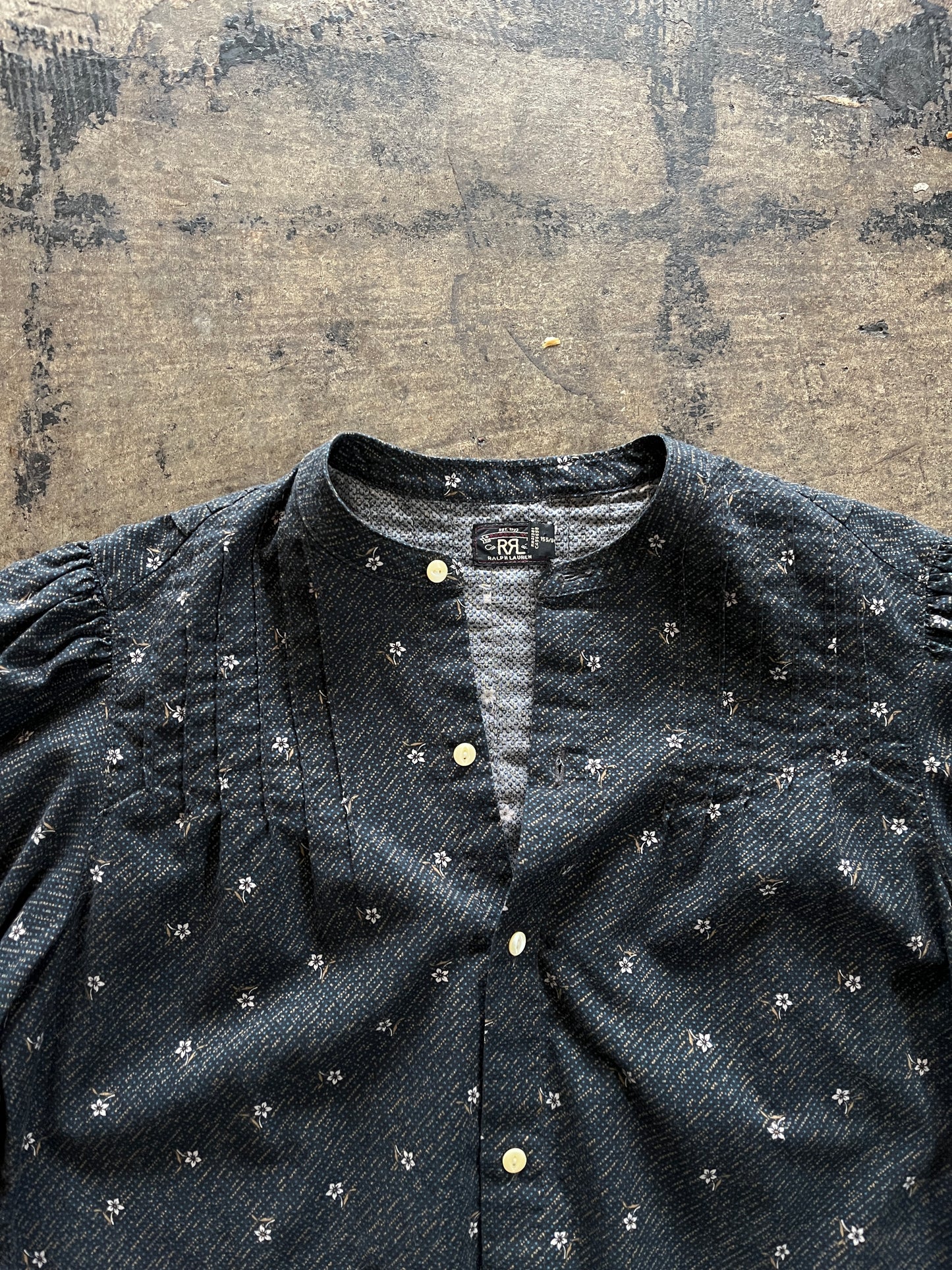 RRL Navy Floral Print Button Down