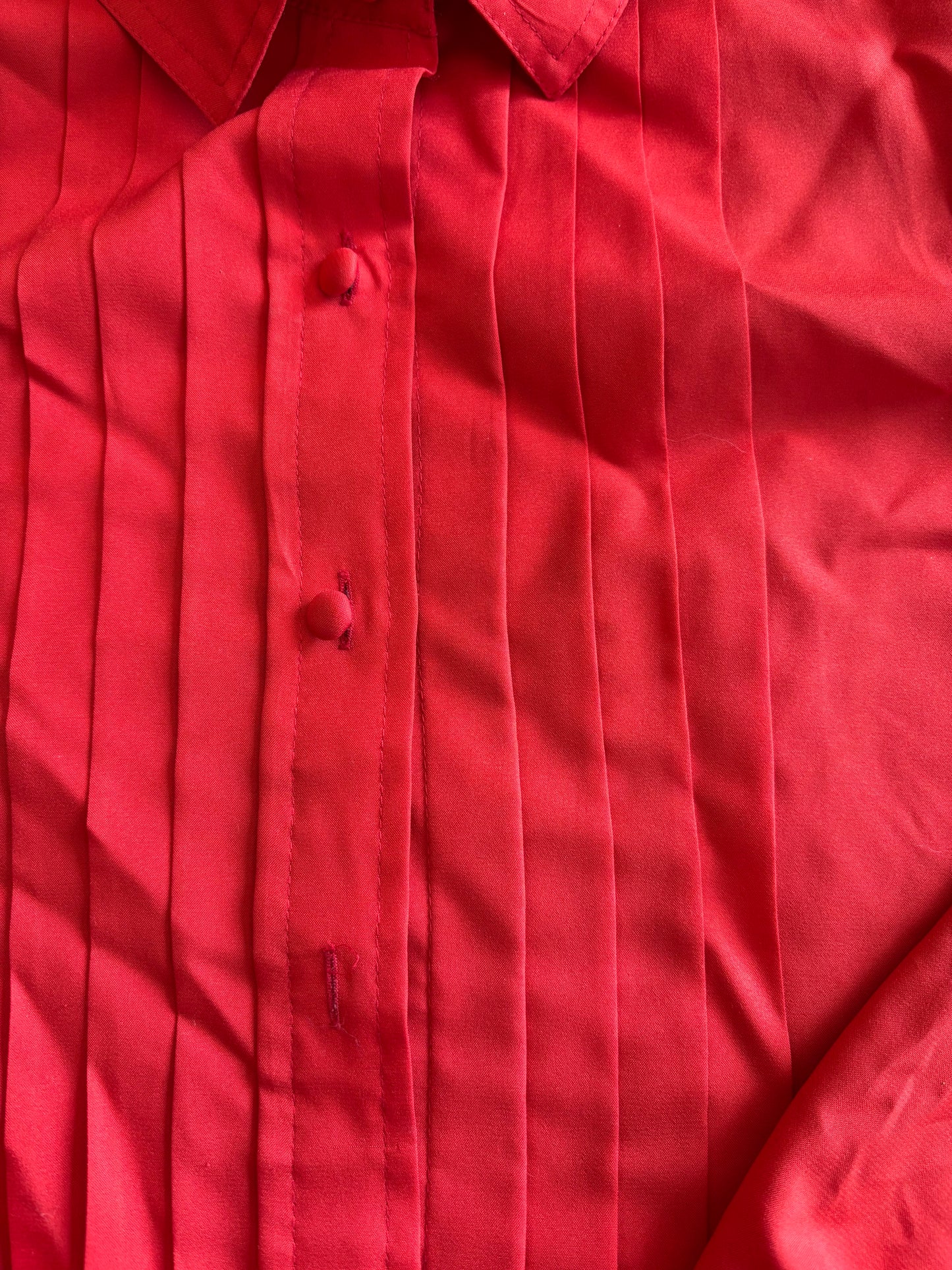 Red Pleated Front Button Up Blouse