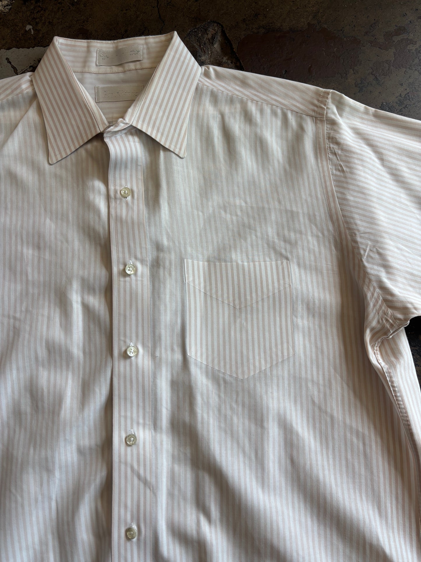 Peach Striped Short Sleeve Button Down