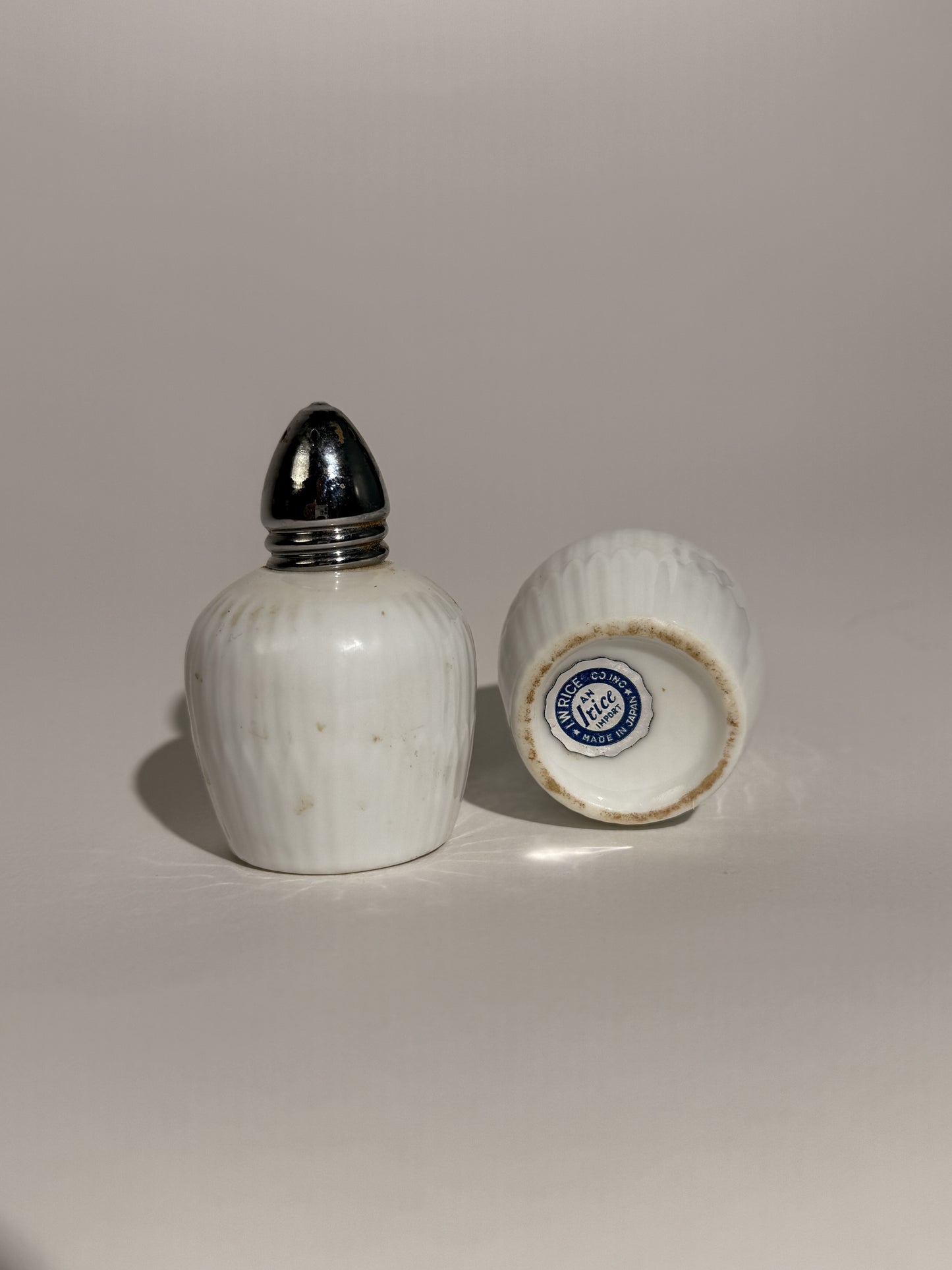 White Ceramic Salt + Pepper Shakers