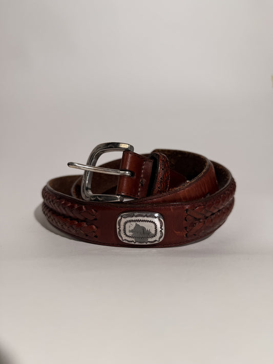 Brown Braided Leather Belt with Silver Hardware