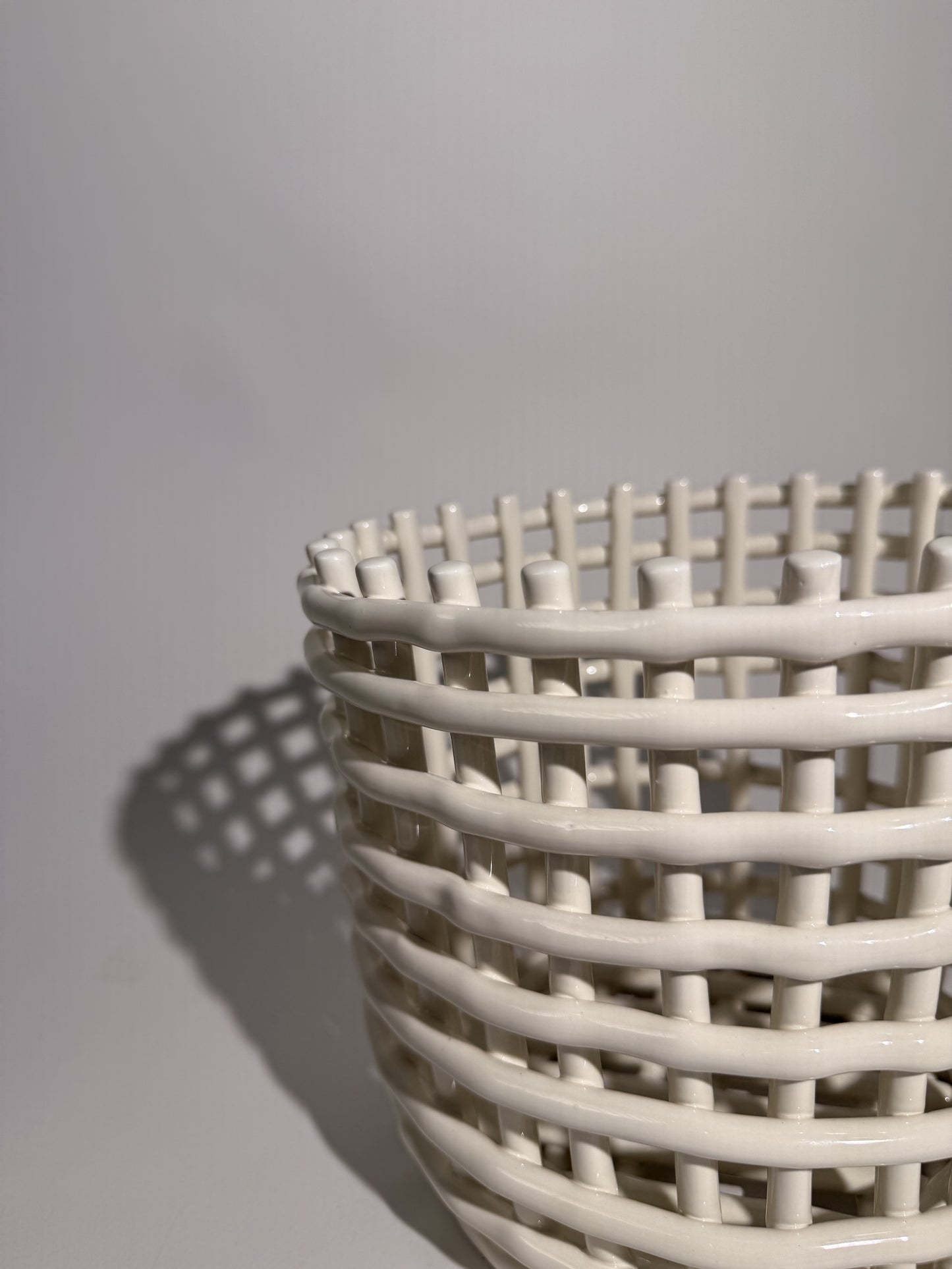 Tall White Ceramic Basketweave Bowl