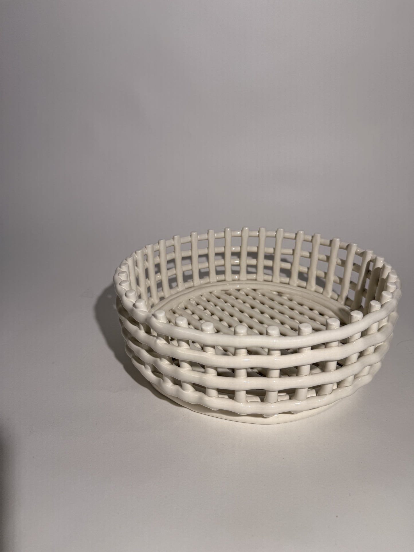 White Ceramic Basketweave Centerpiece Bowl