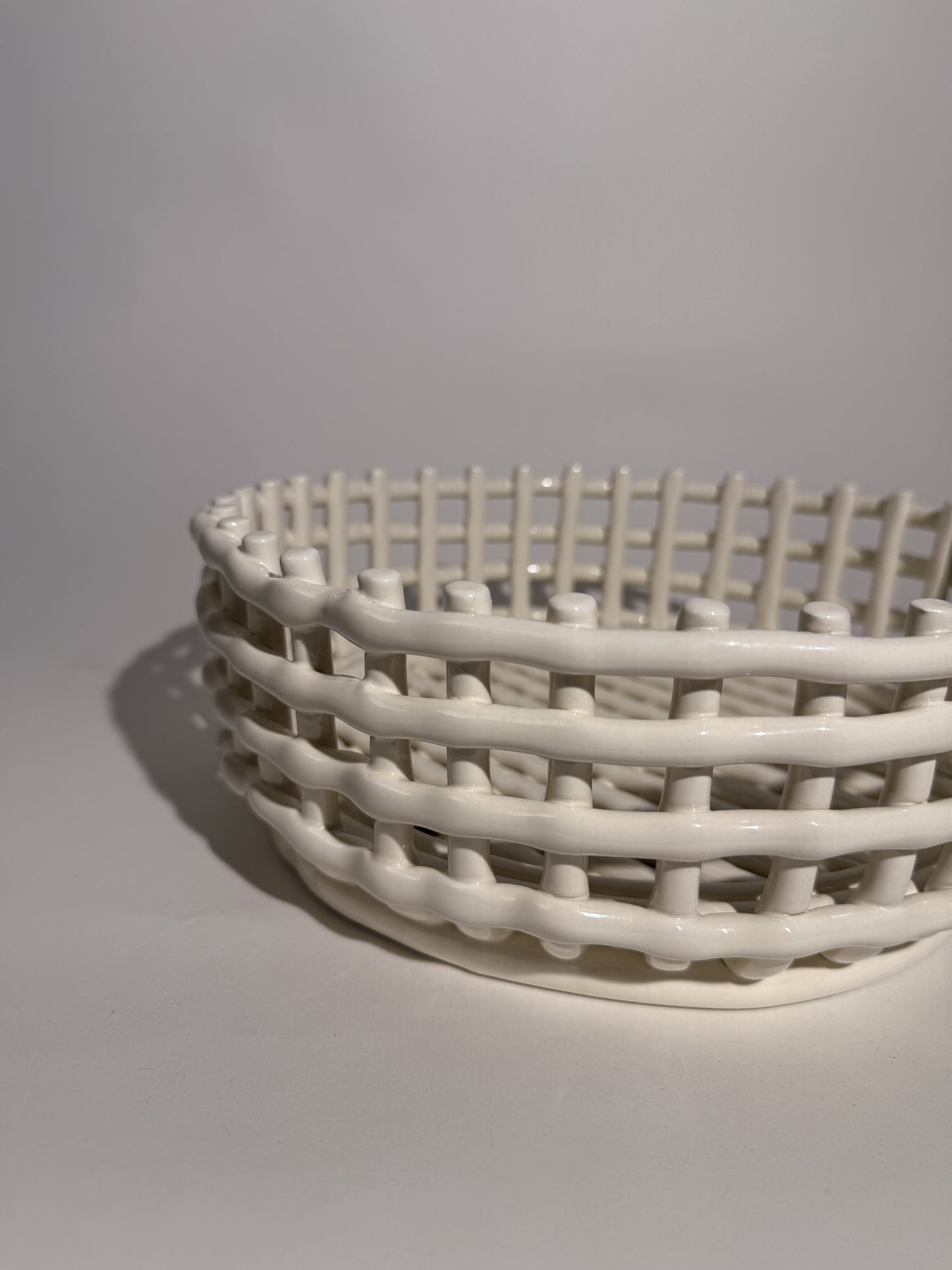 White Ceramic Basketweave Centerpiece Bowl