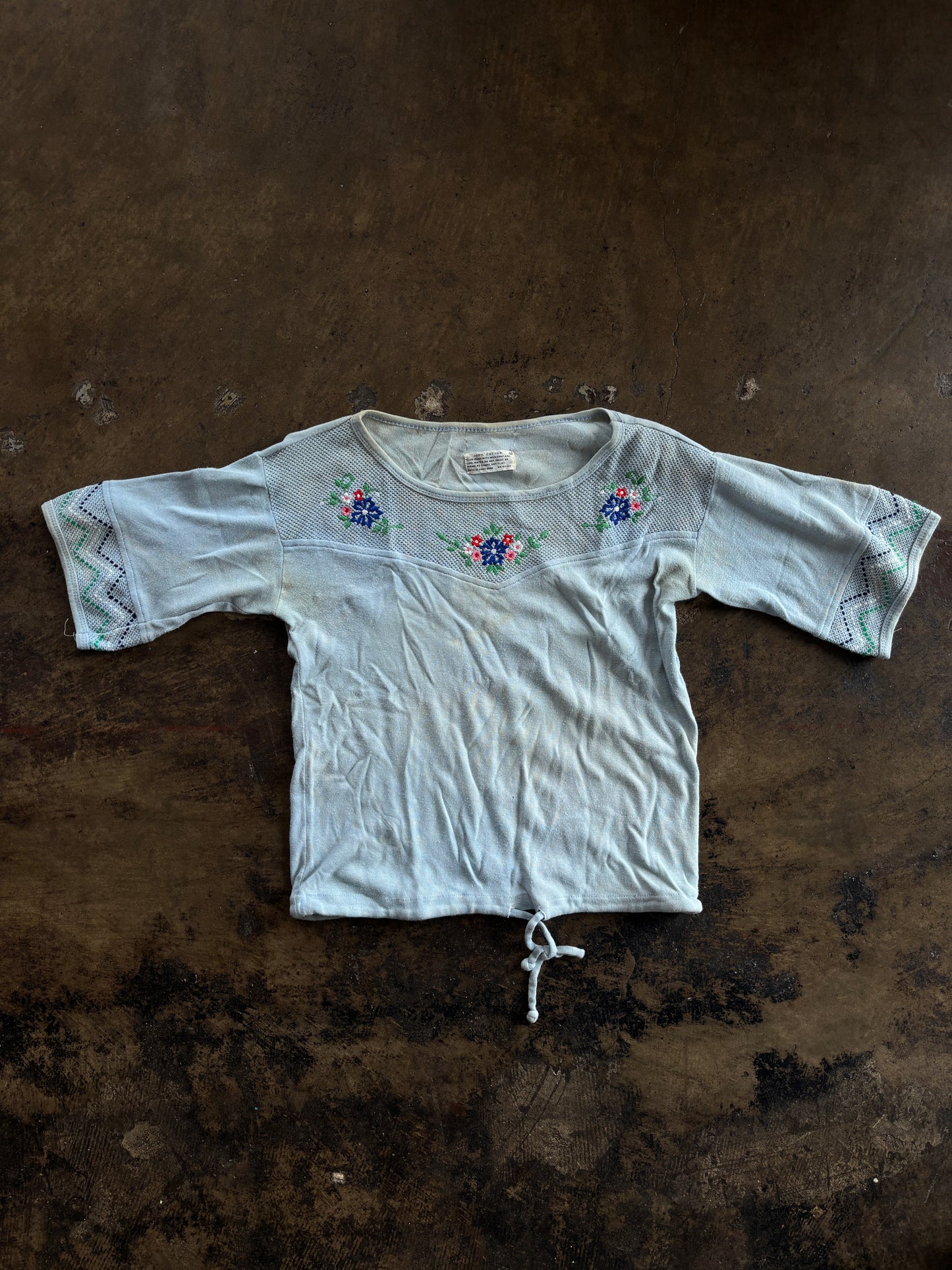 Baby Blue Embroidered Half Sleeve Tee
