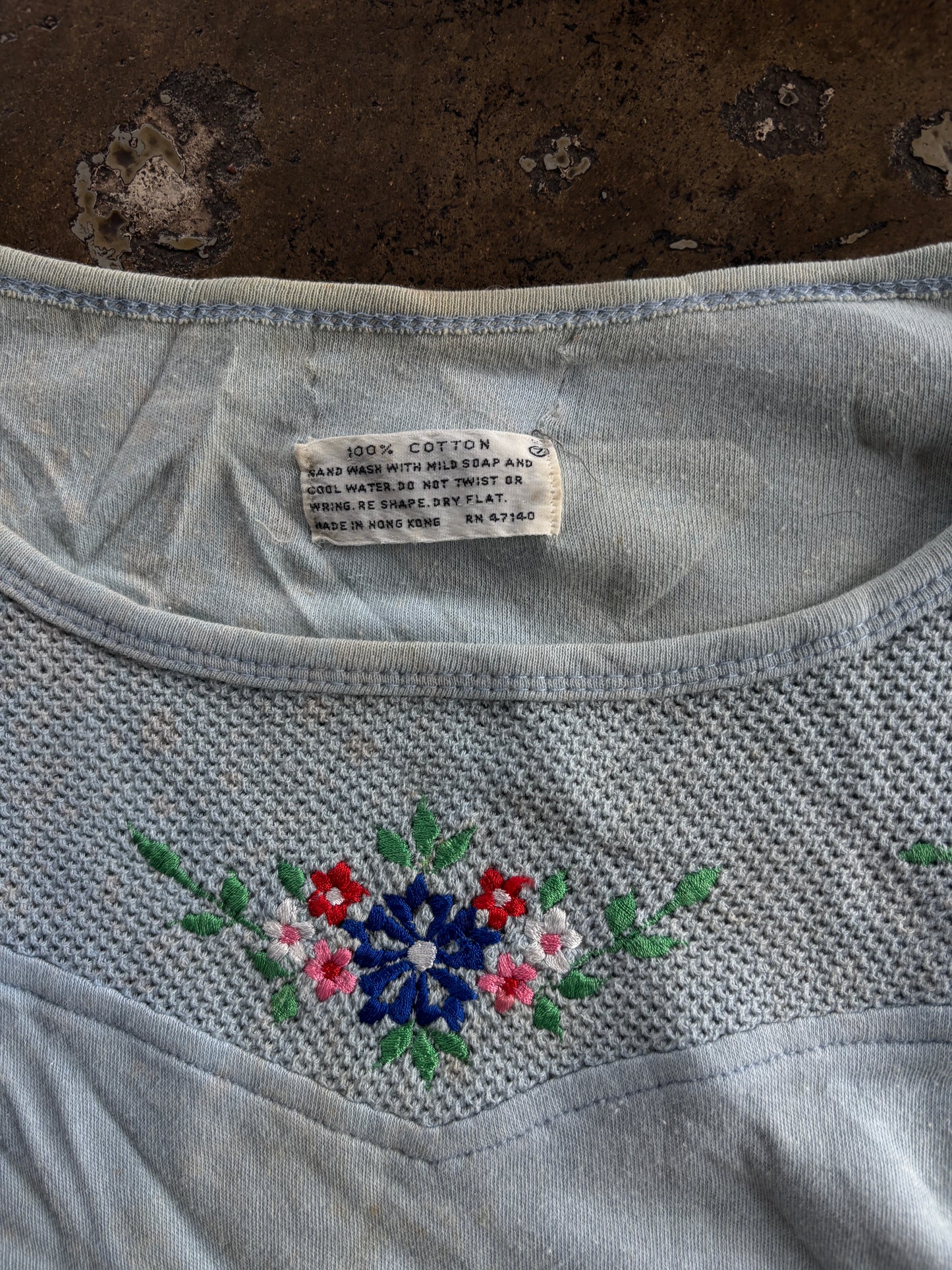 Baby Blue Embroidered Half Sleeve Tee