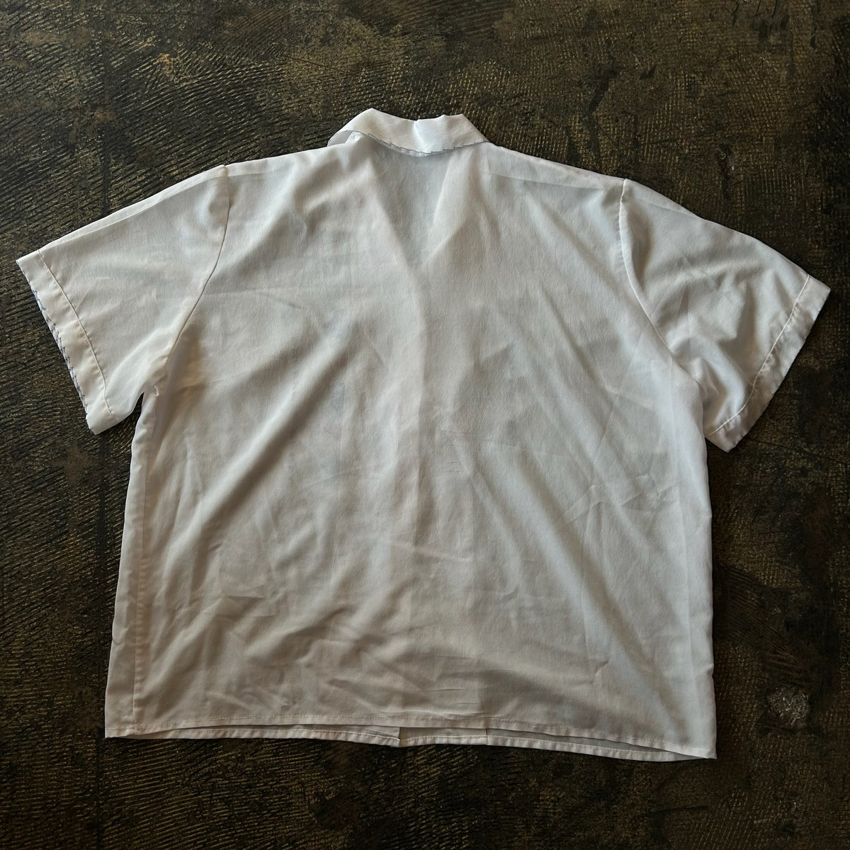 White Blue + Red Cross Stitch Short Sleeve Button Up