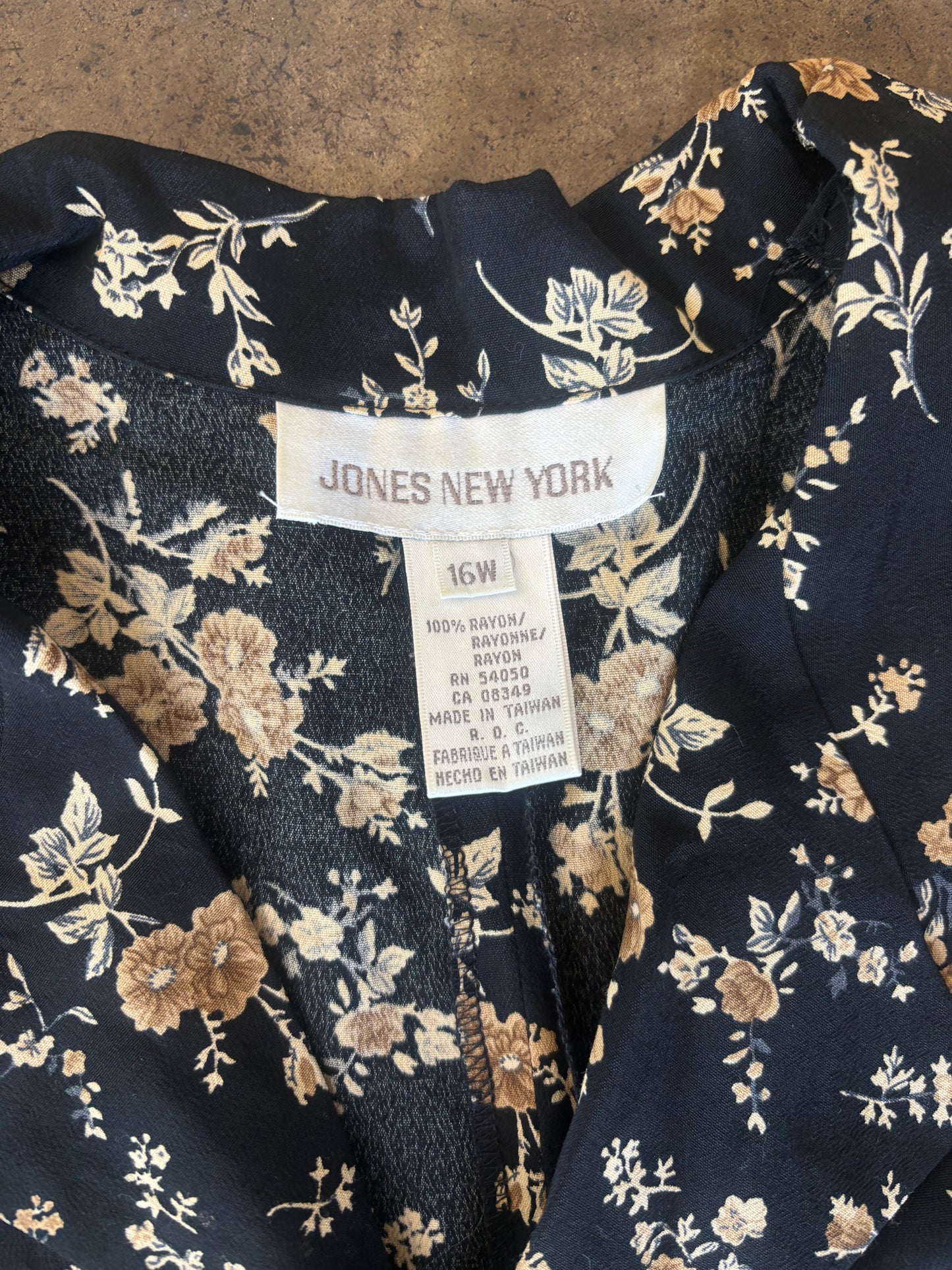 Black + Tan Floral Button Front Dress