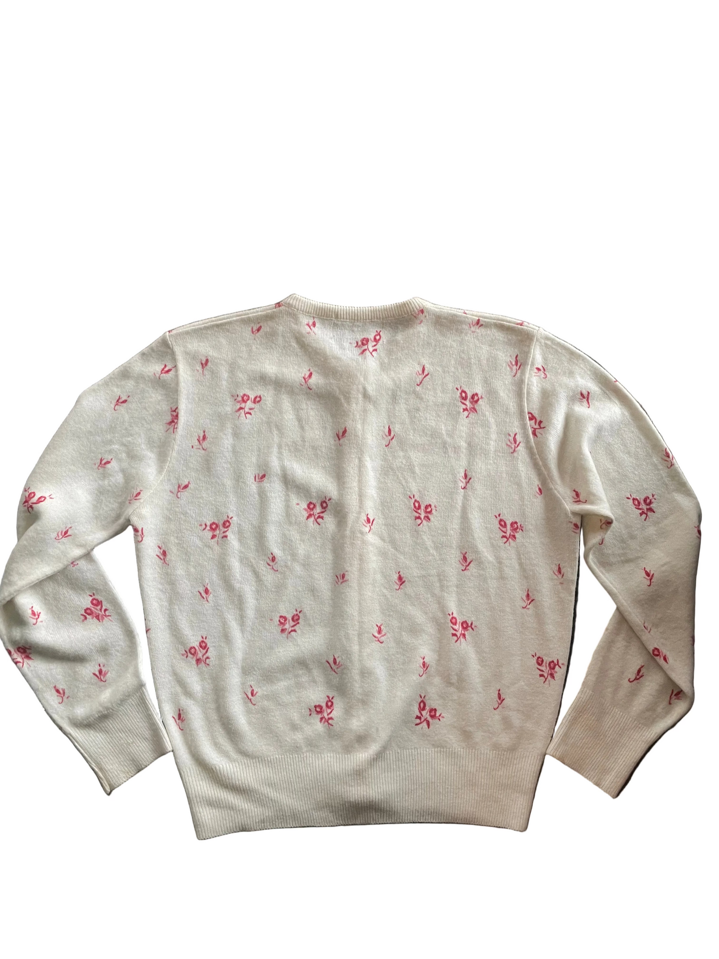 Cream Button Front Red Floral Print Cardigan