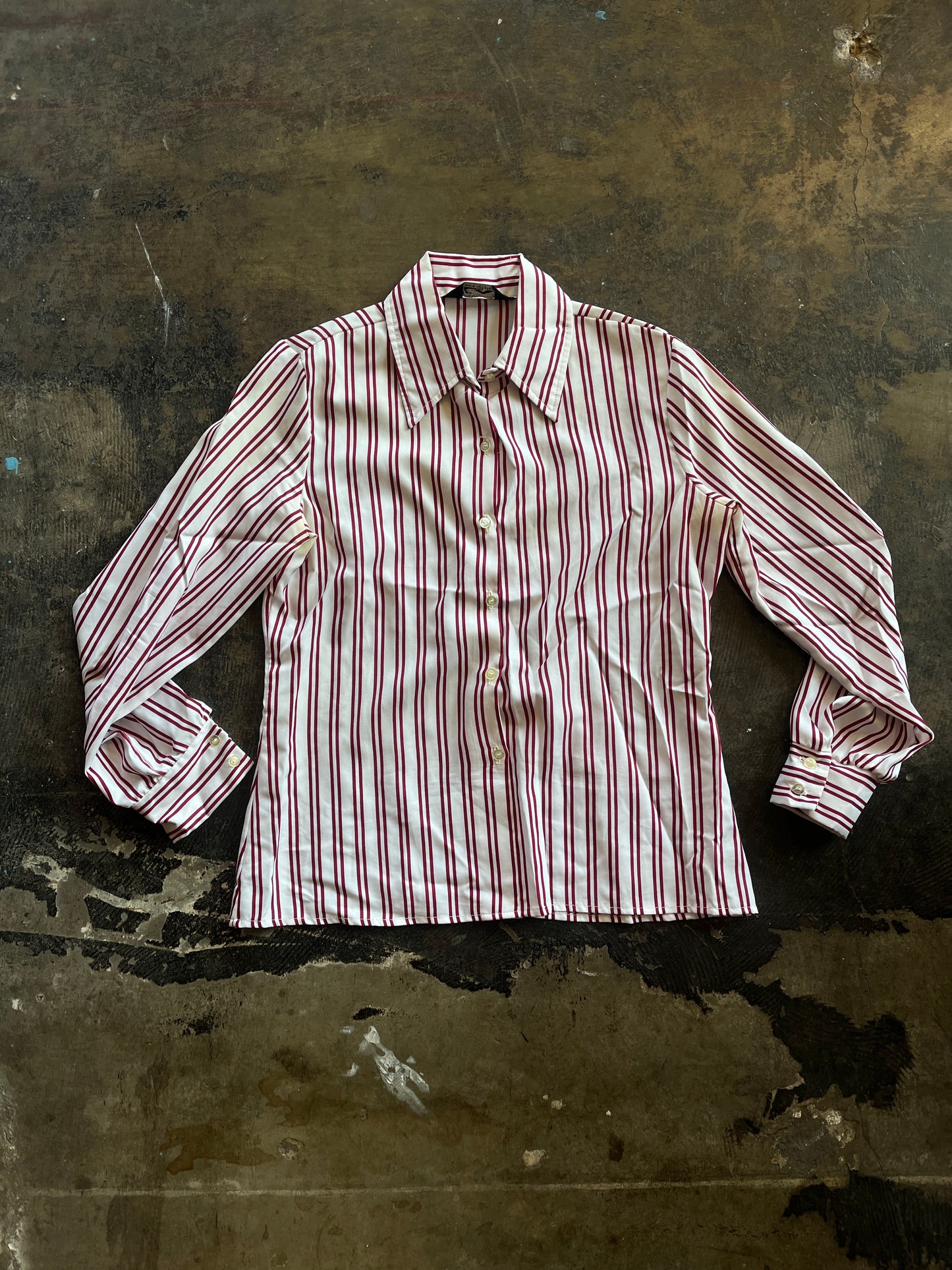 Red Vertical Stripe Button Blouse