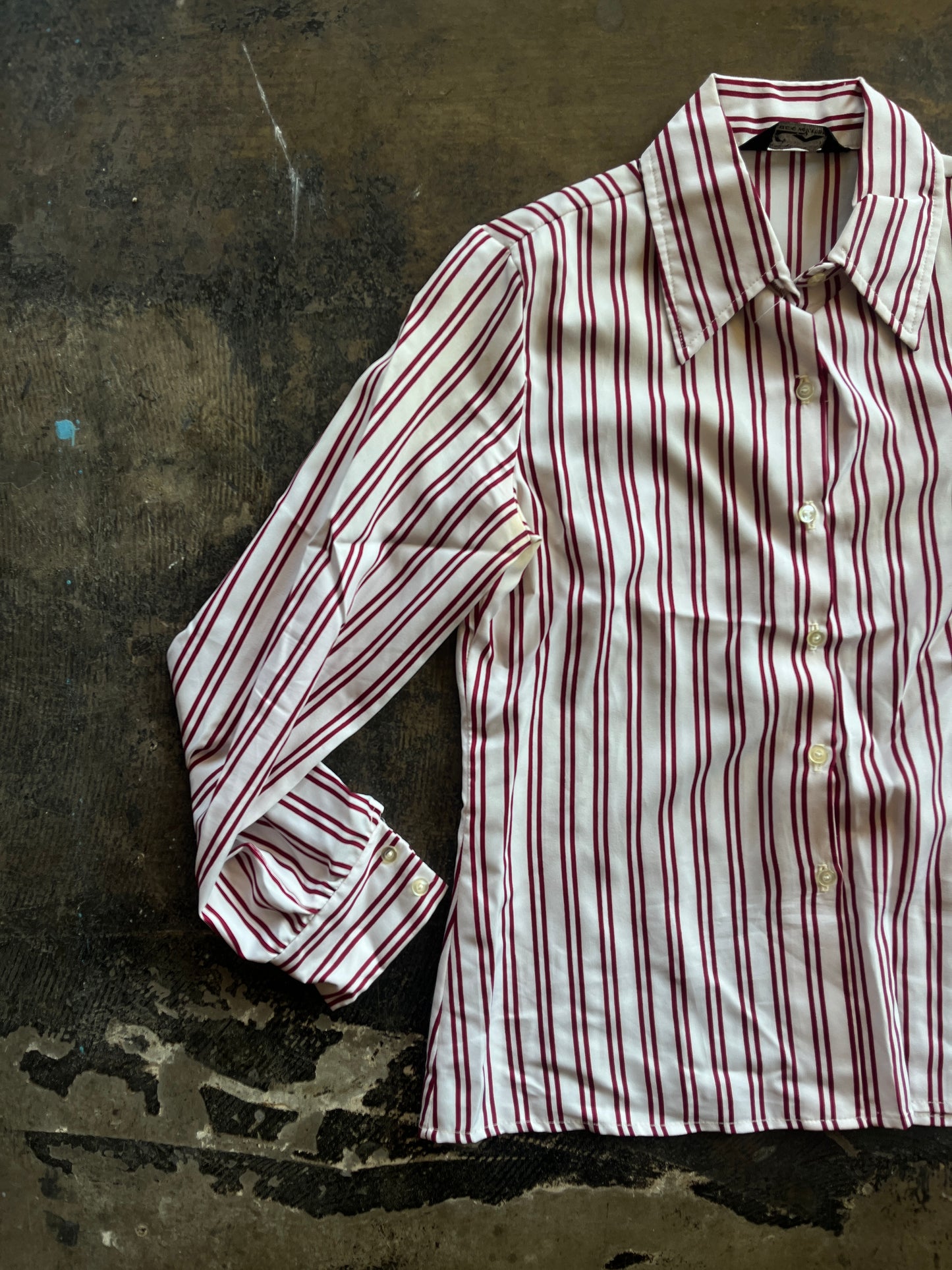 Red Vertical Stripe Button Blouse