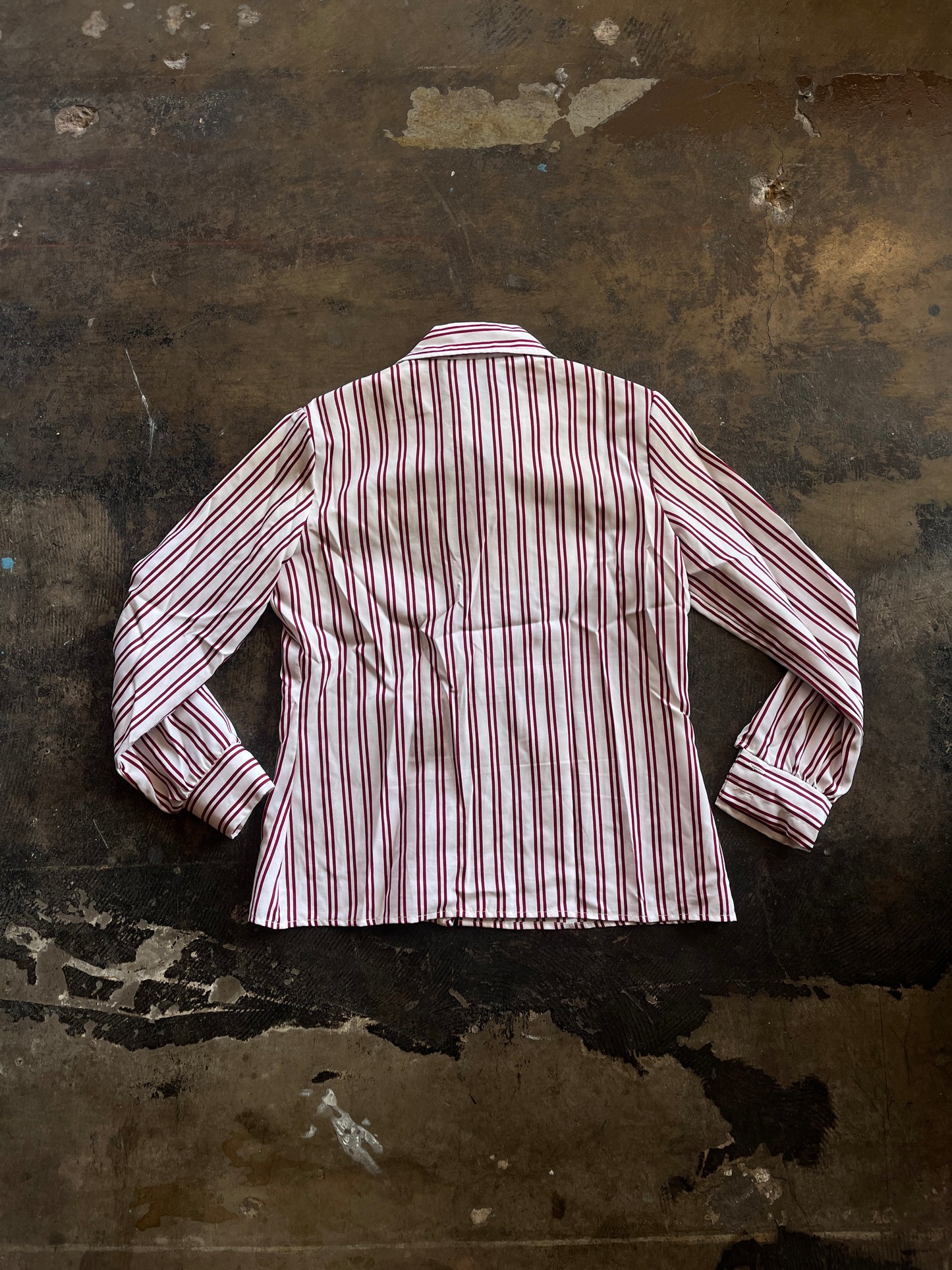 Red Vertical Stripe Button Blouse