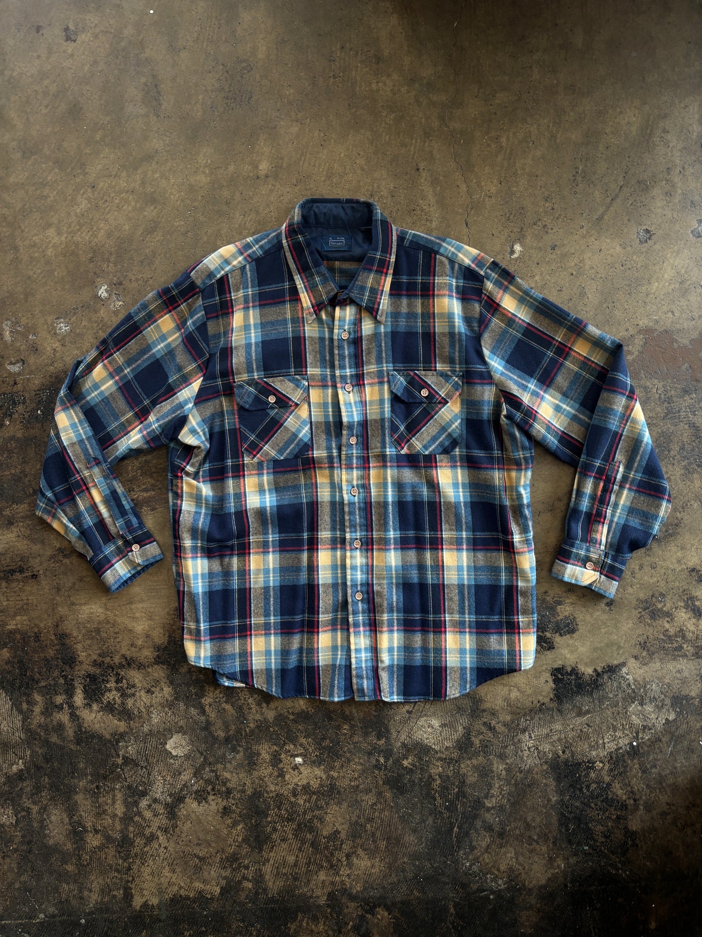 Sears Blue + Tan Plaid Button Down