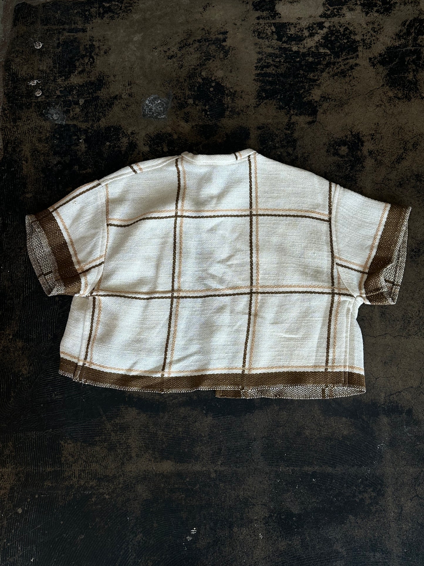 Tan Plaid Cropped Button Front Top