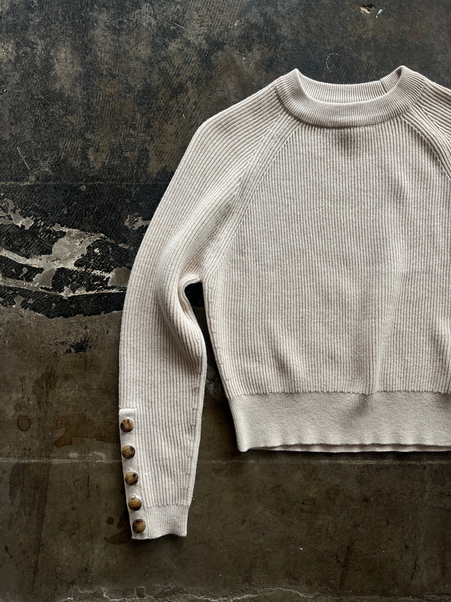 Sezane Button Sleeve Tan Sweater