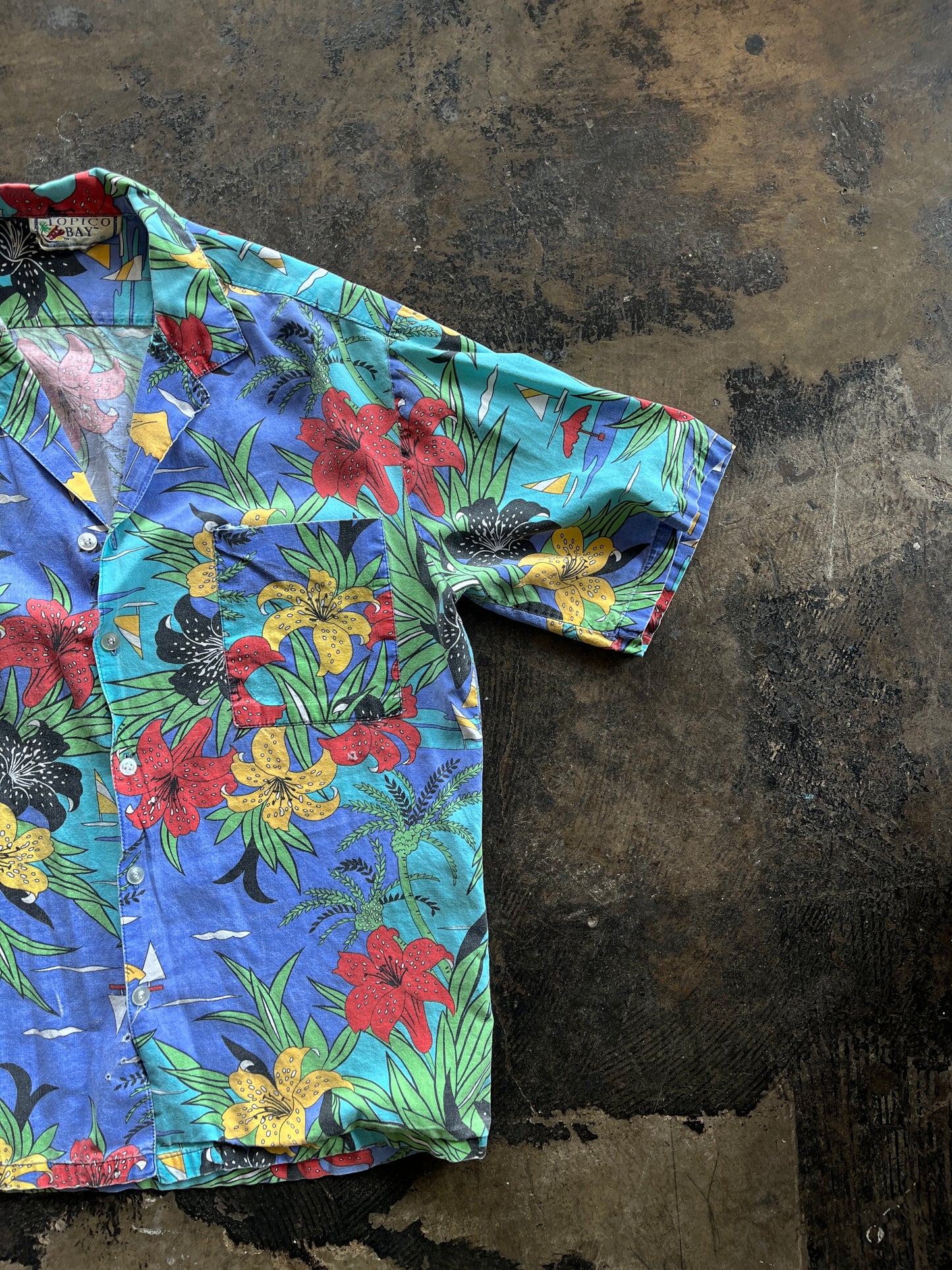 Multicolor Spotted Lily Short Sleeve Button Up