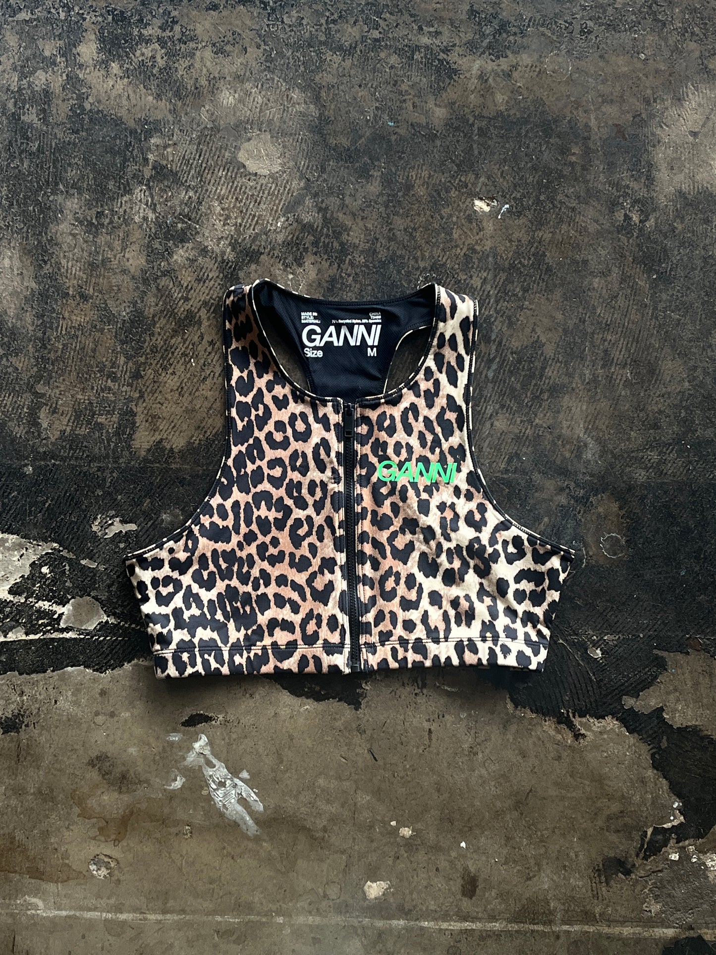 Ganni Leopard Print Zip Up Top
