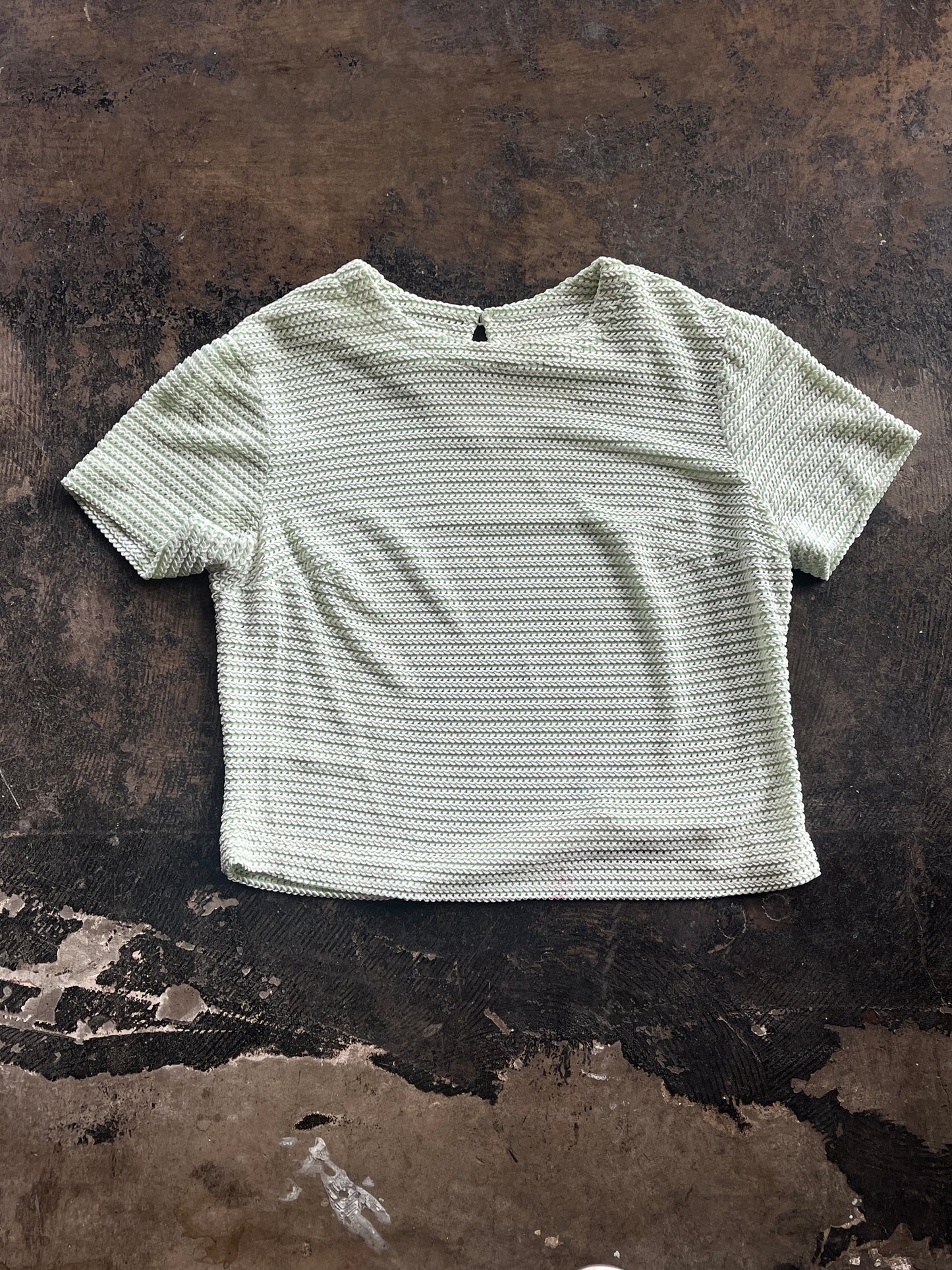 Green + White Knit Shift Top