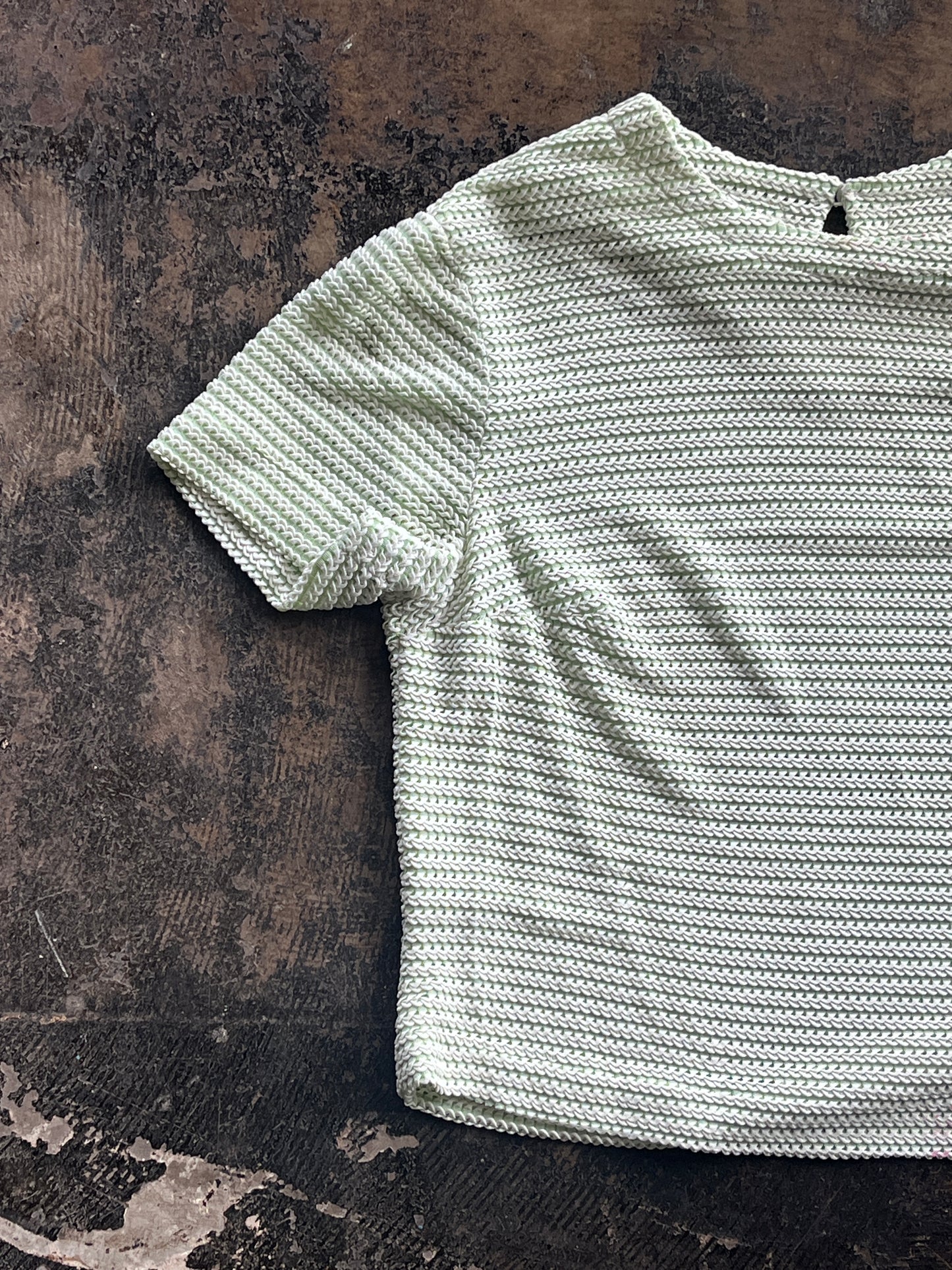Green + White Knit Shift Top