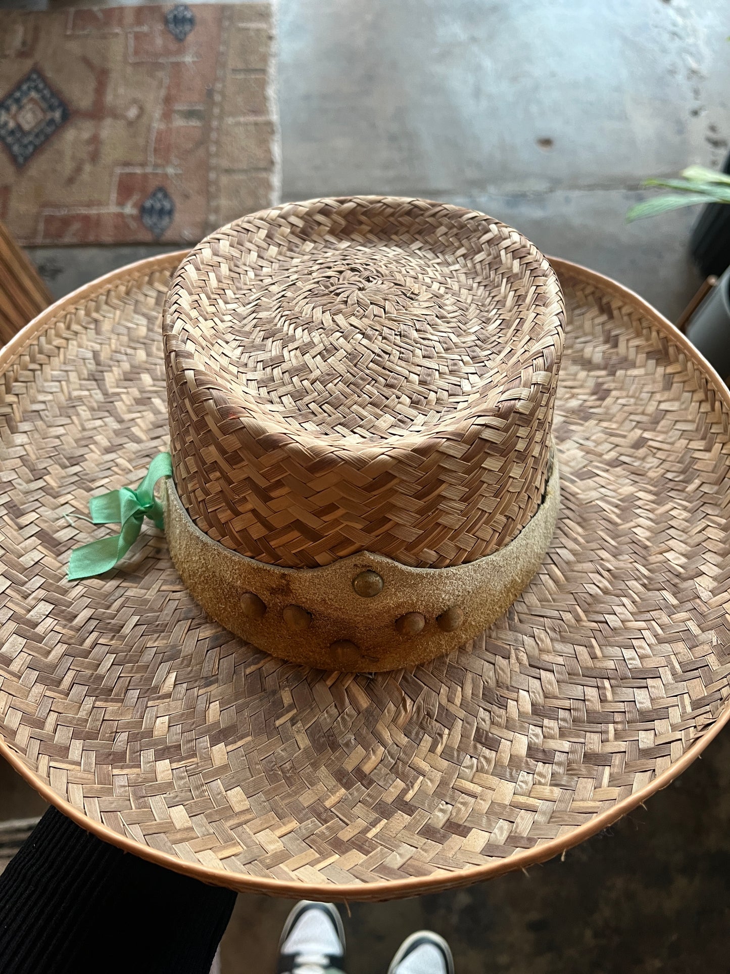 Straw Hat with Cow Hide Band