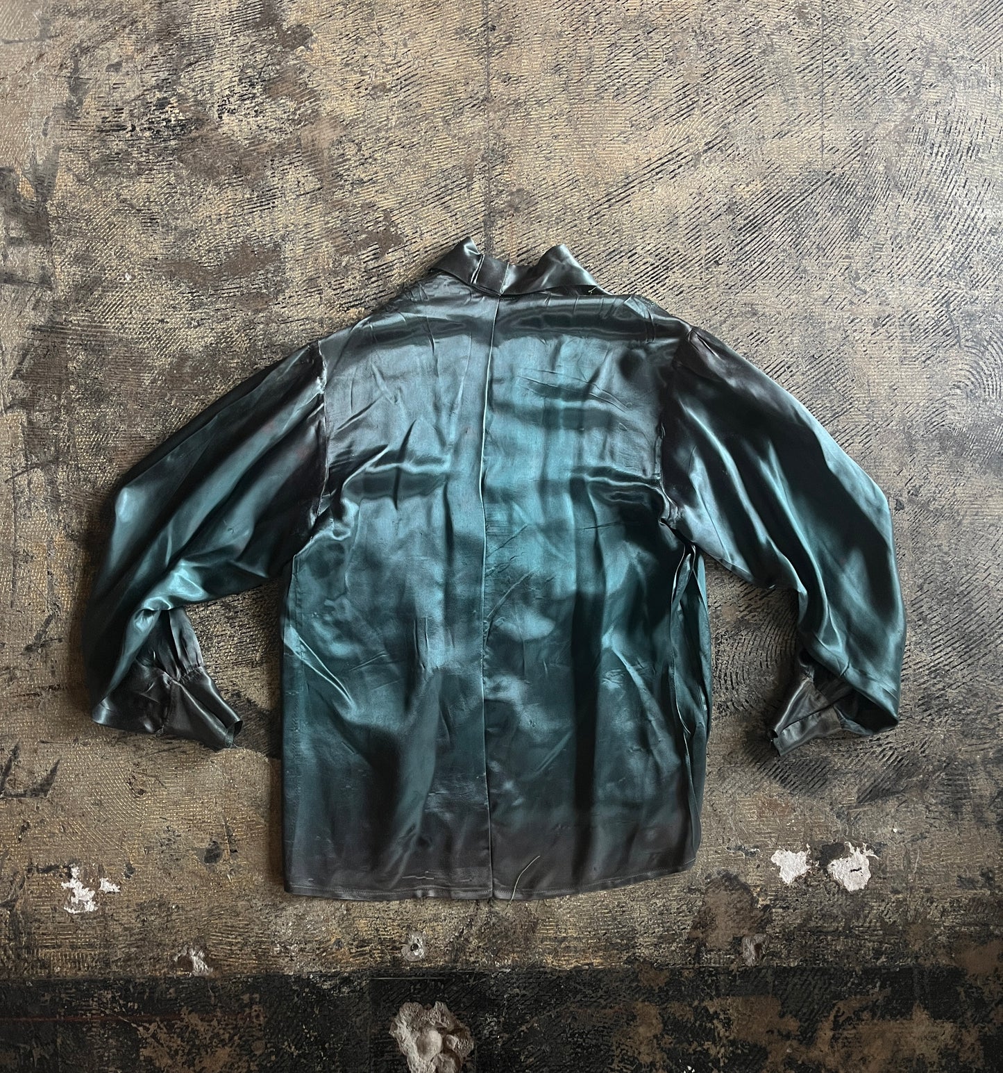 Handmade Emerald Green Satin Button Up Blouse