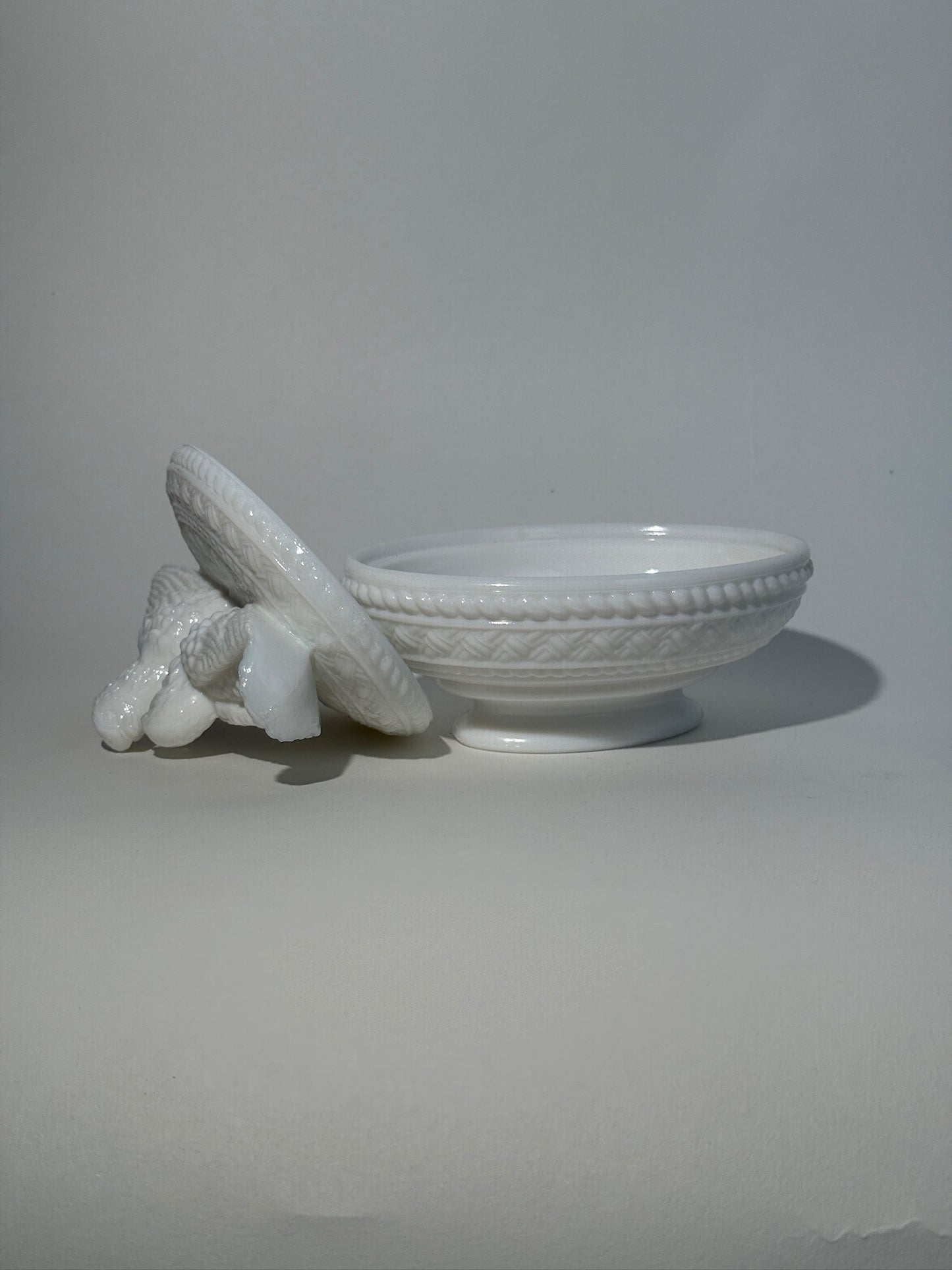 Bird Milk Glass Container