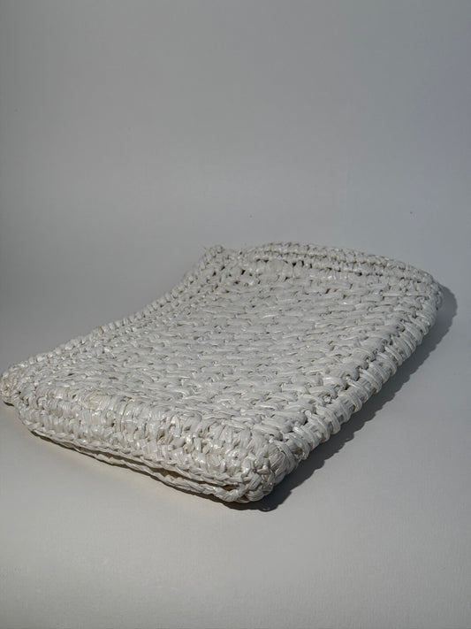 White Woven Straw Clutch