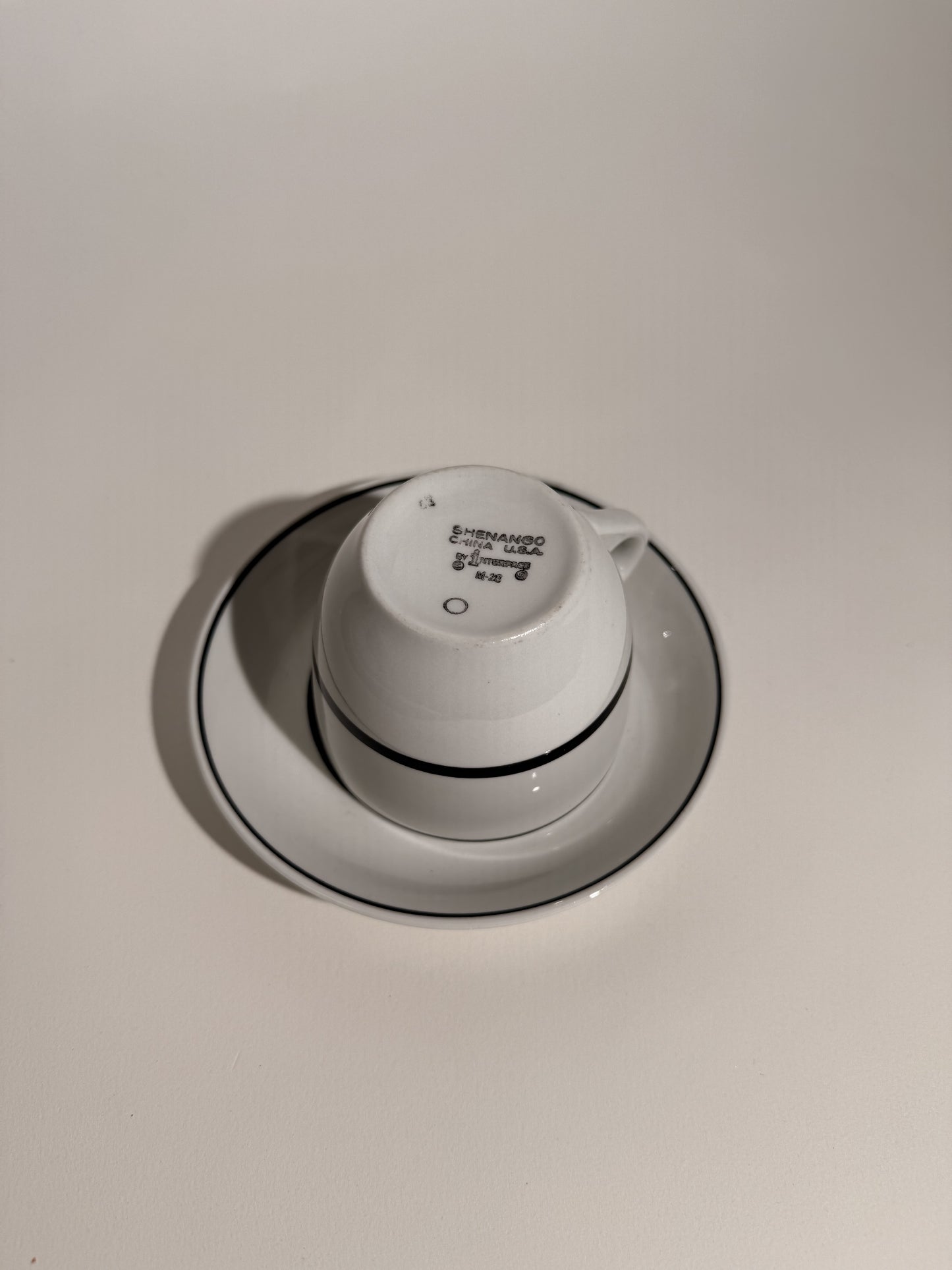 "B" Black Stripe Tea Cup + Saucer