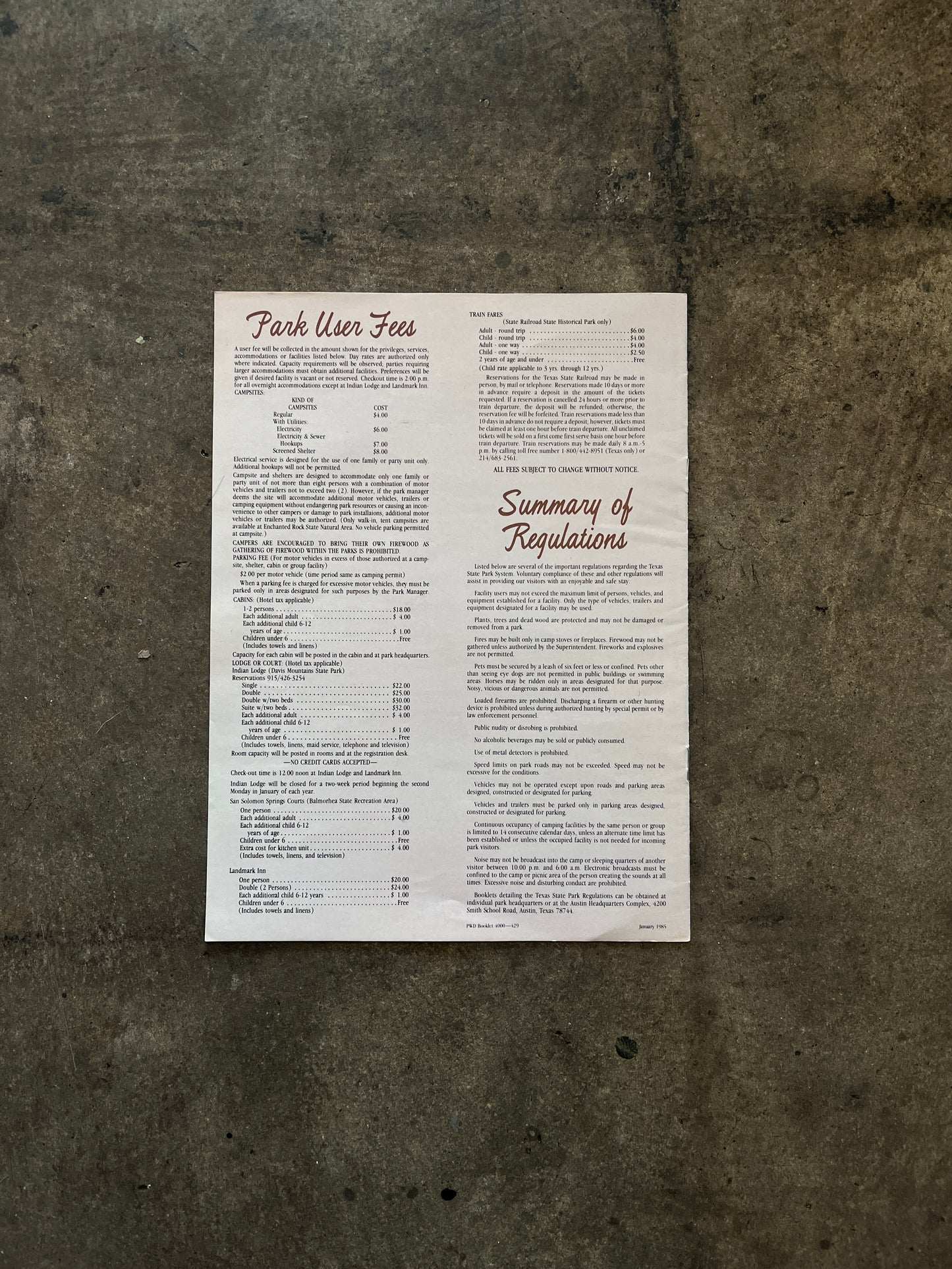 A Guide to the State Parks of Texas Pamphlet