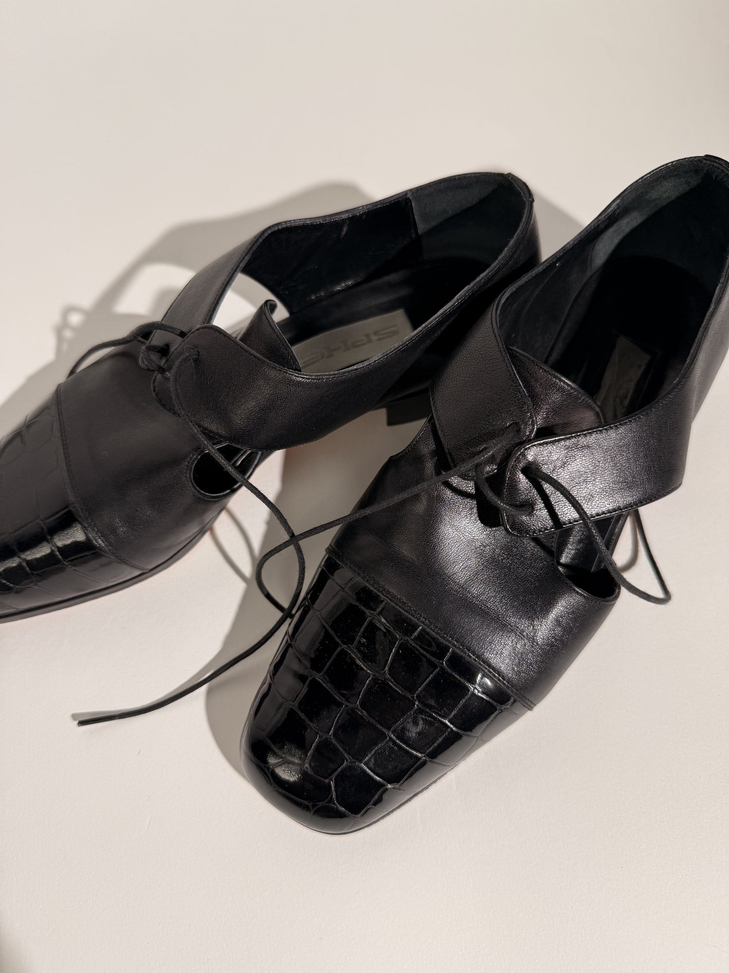 Sphere Black Leather + Croc Laced Loafers