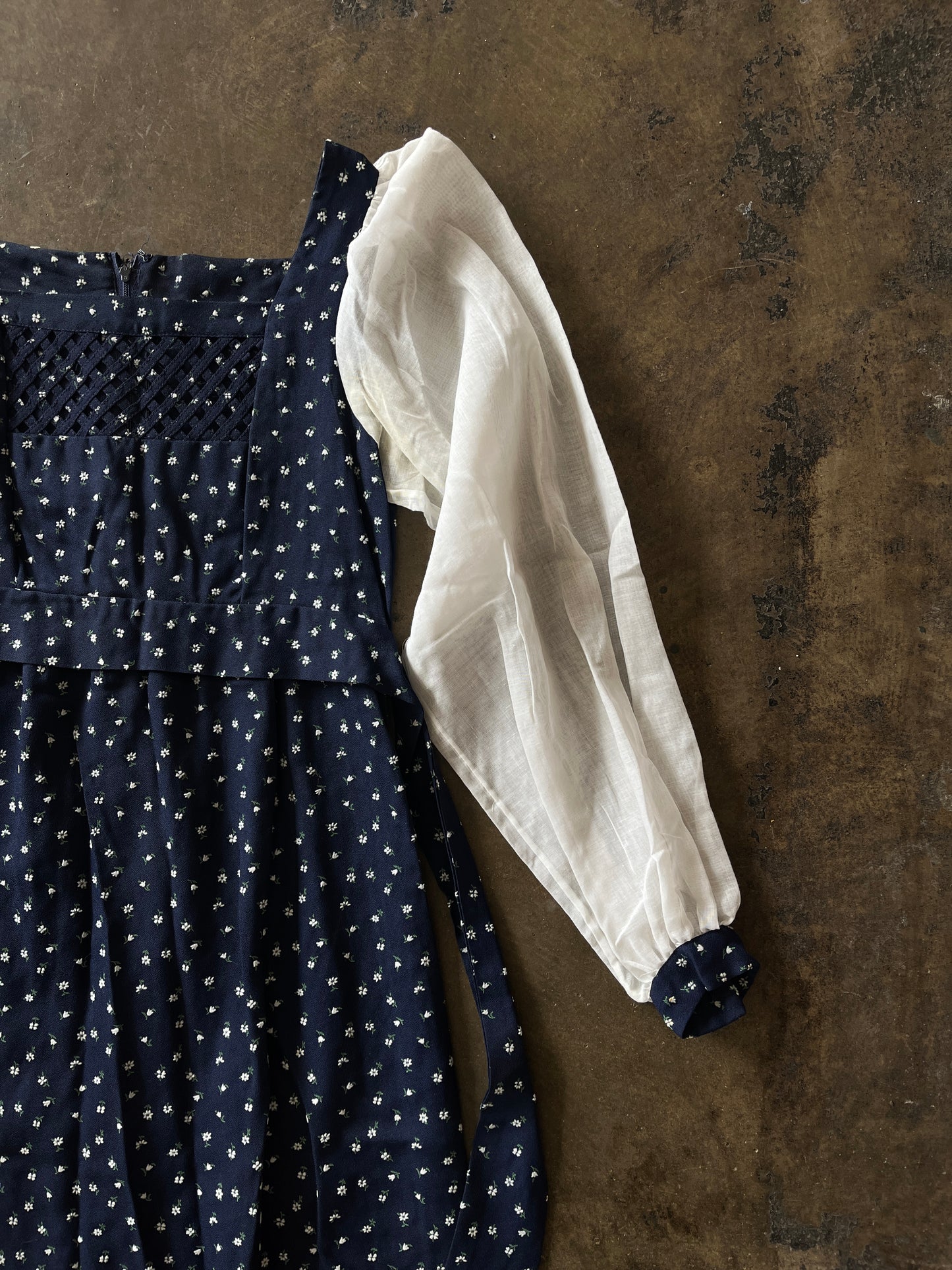 Handmade Navy Print Bell Sleeve Dress