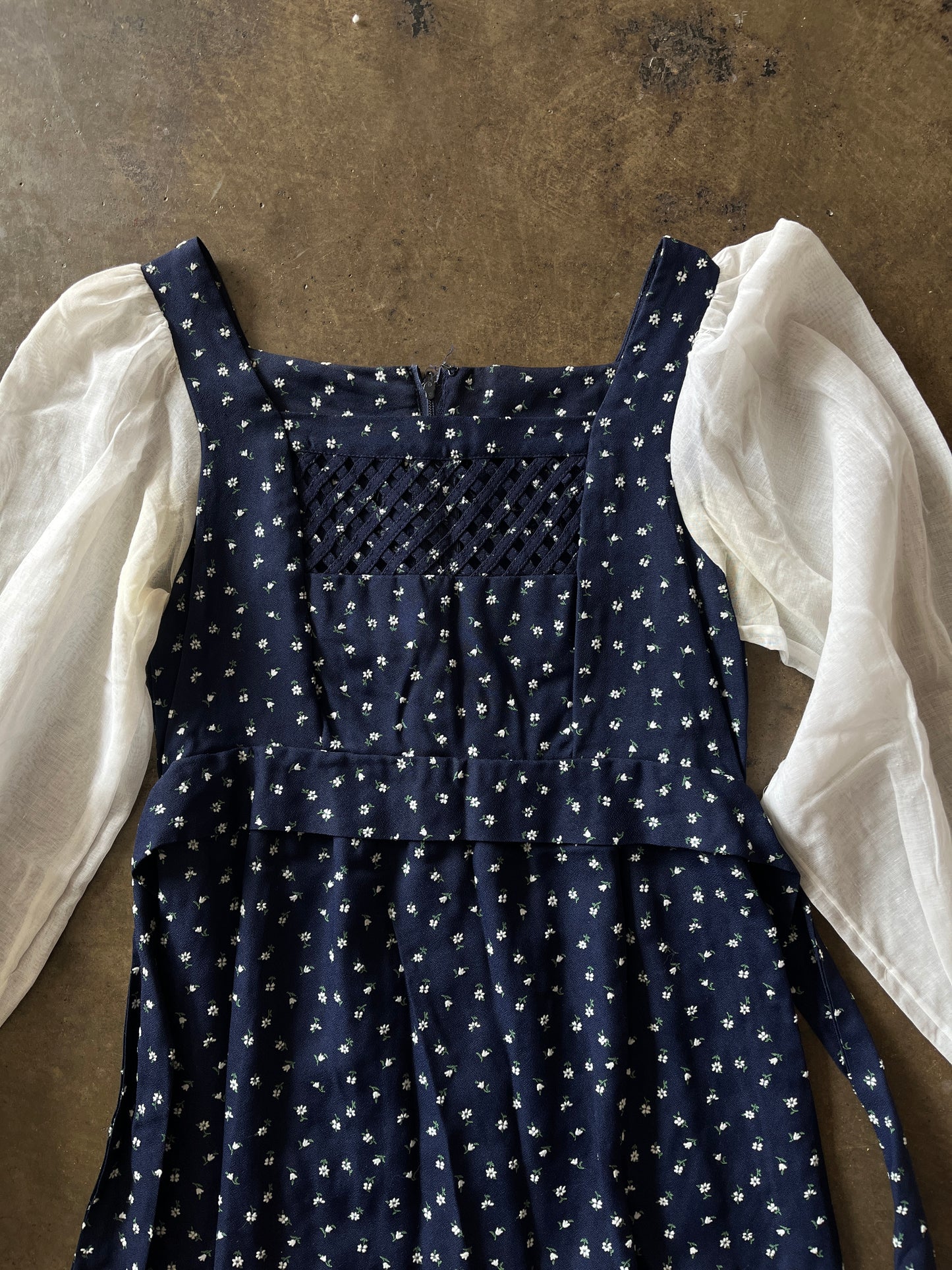 Handmade Navy Print Bell Sleeve Dress