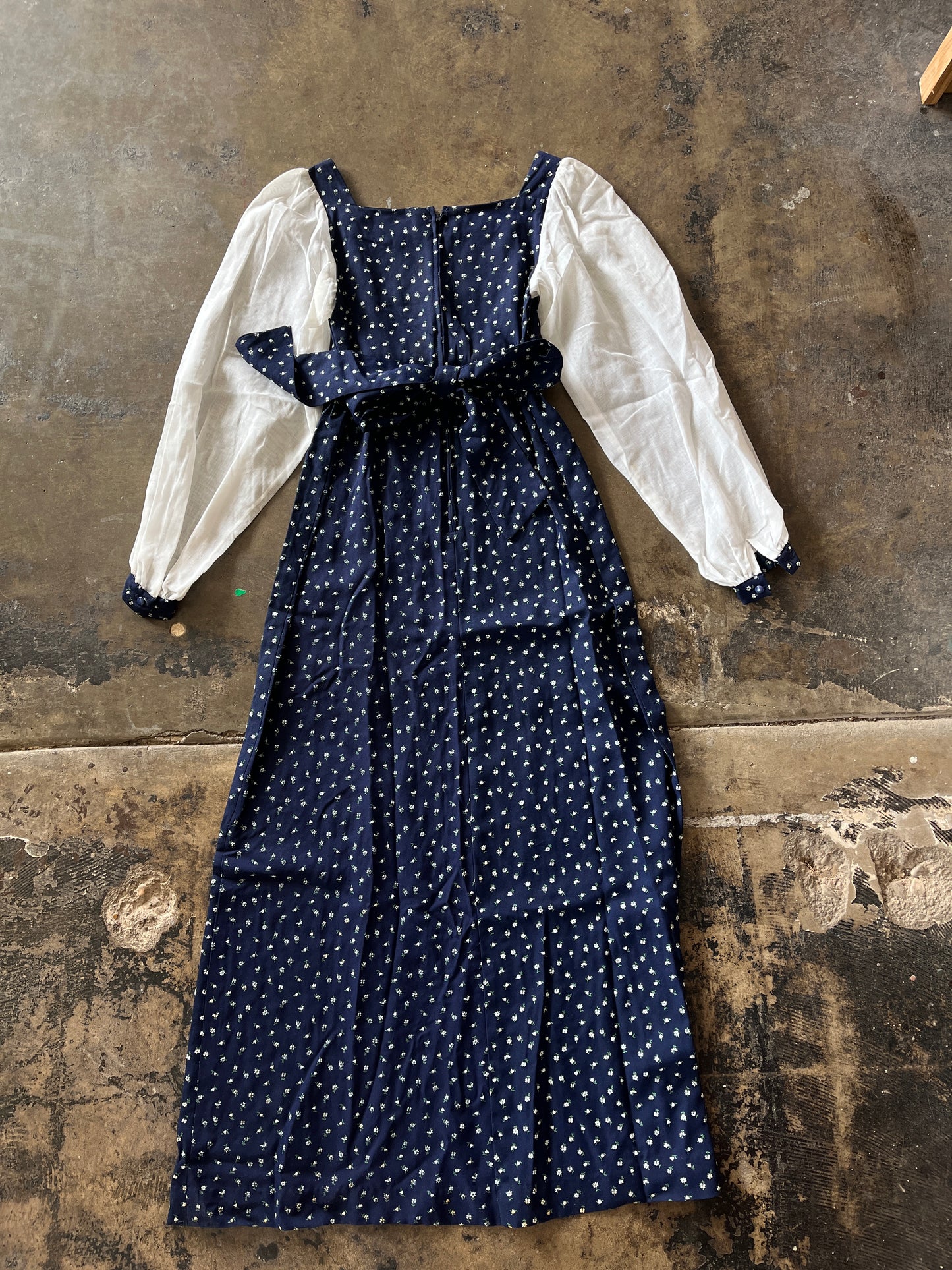 Handmade Navy Print Bell Sleeve Dress