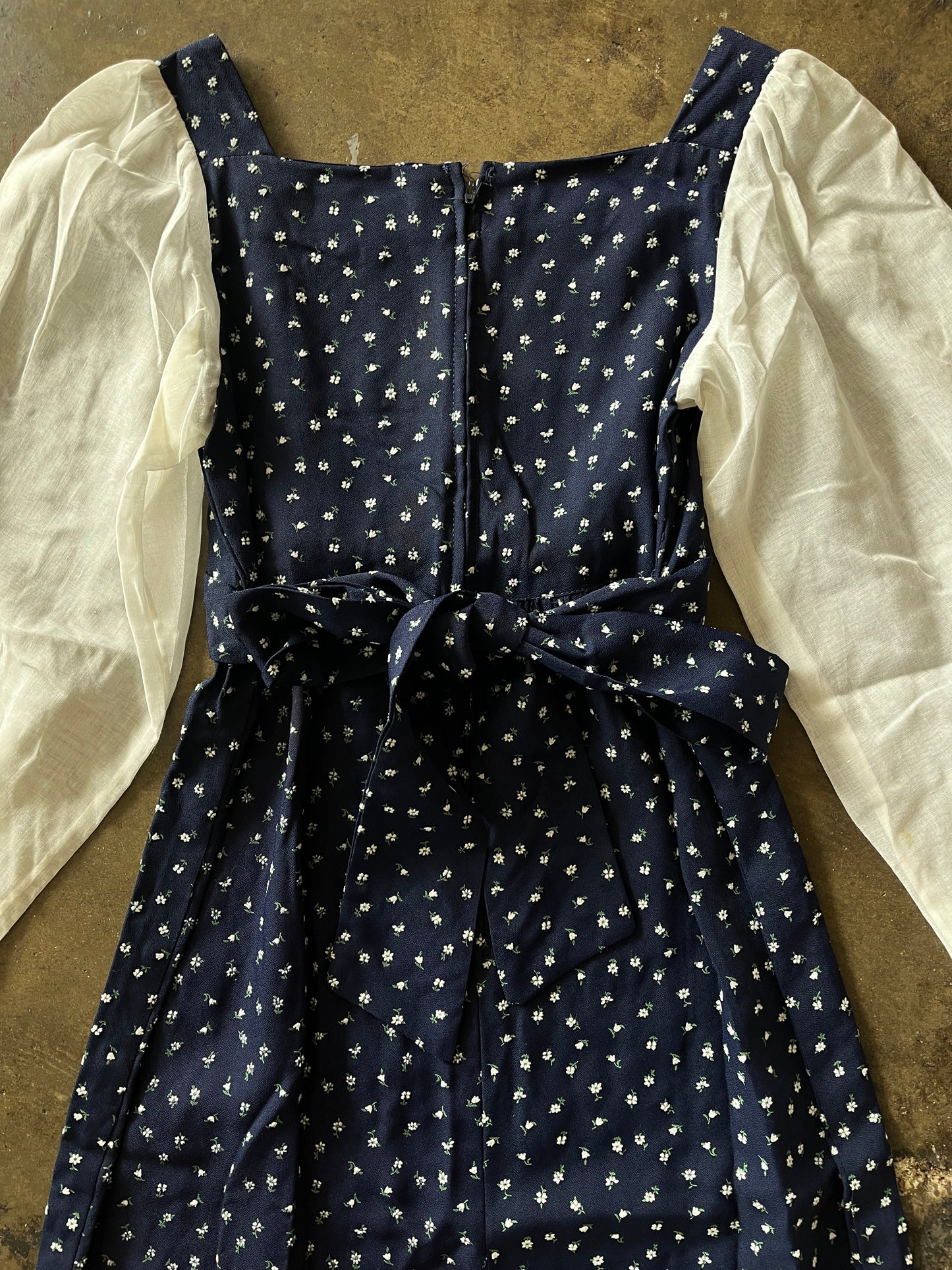 Handmade Navy Print Bell Sleeve Dress