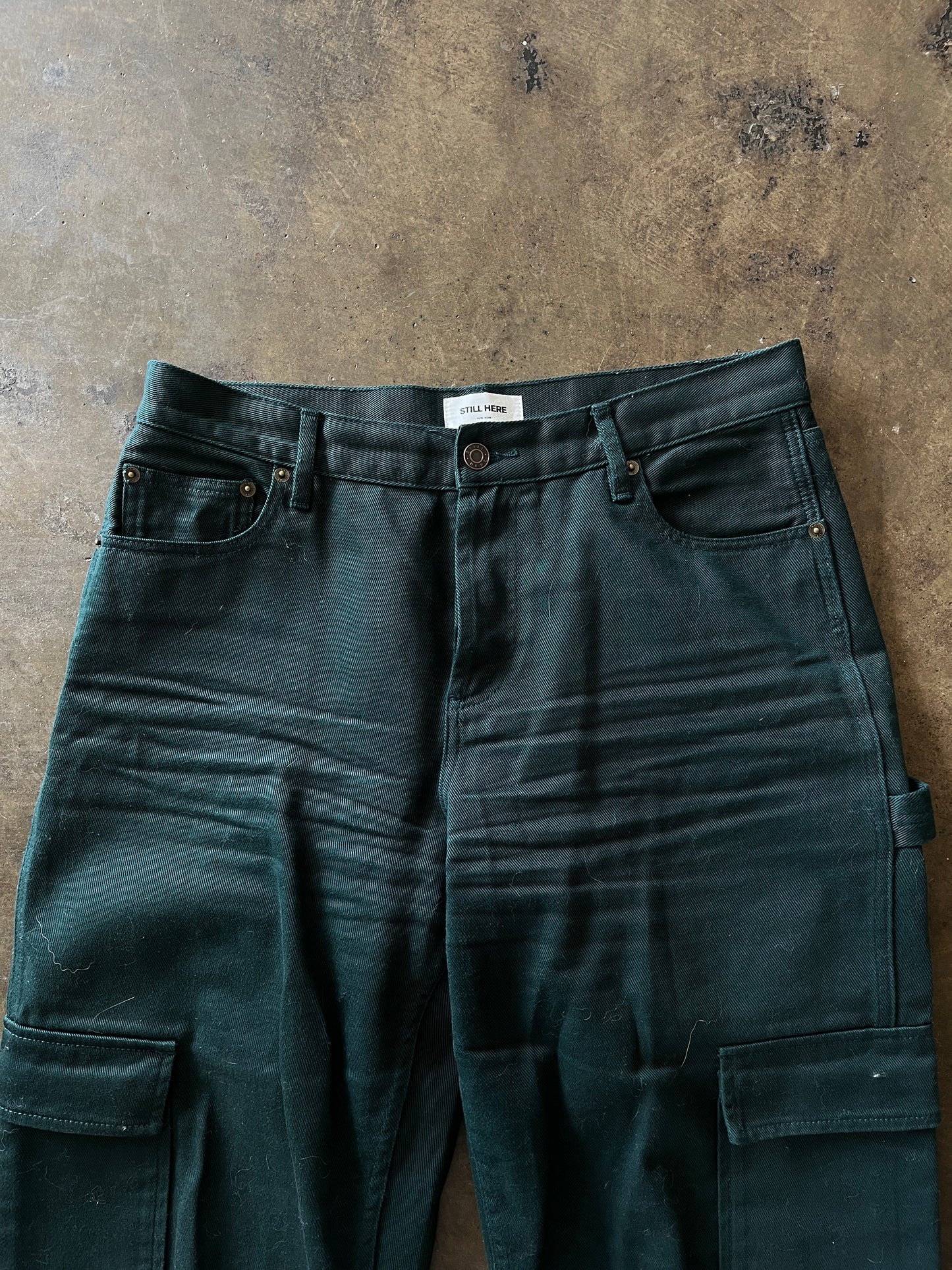 Still Here Dark Green Denim Cargo