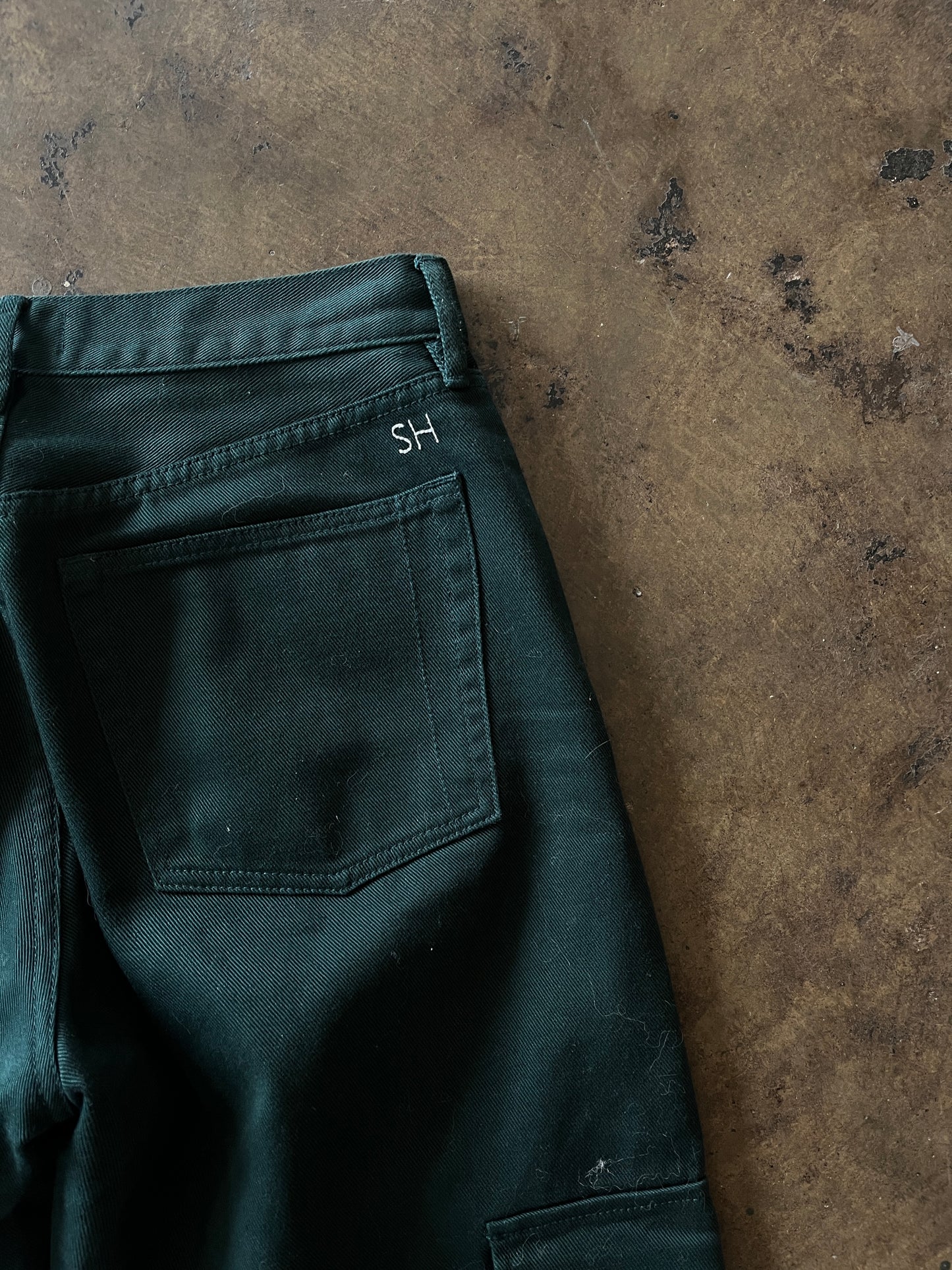 Still Here Dark Green Denim Cargo
