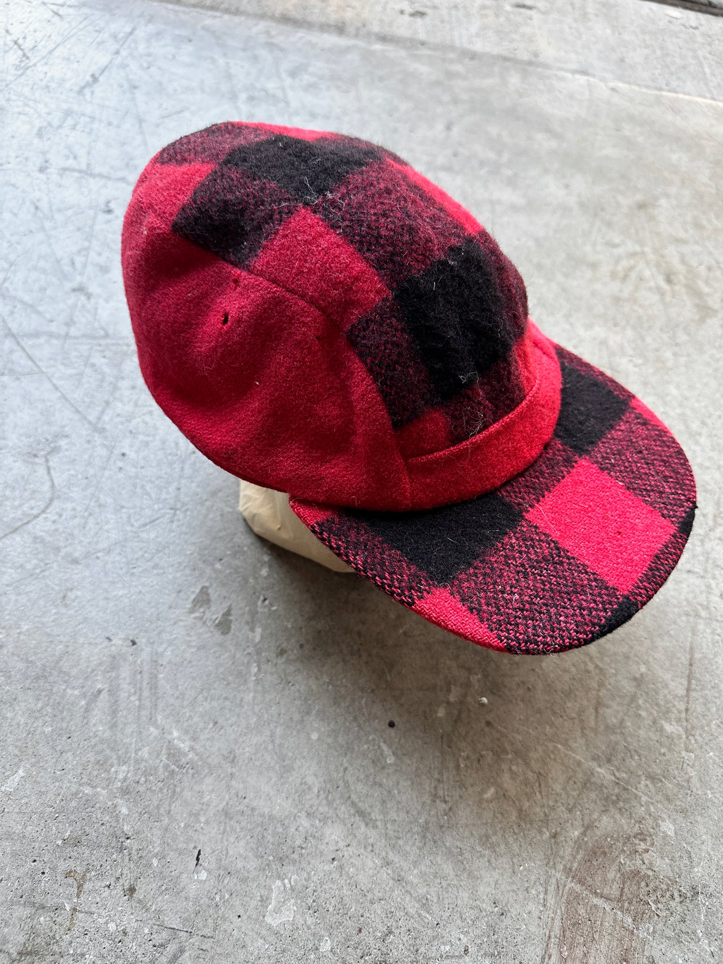 Paneled Red Wool Buffalo Plaid Hat